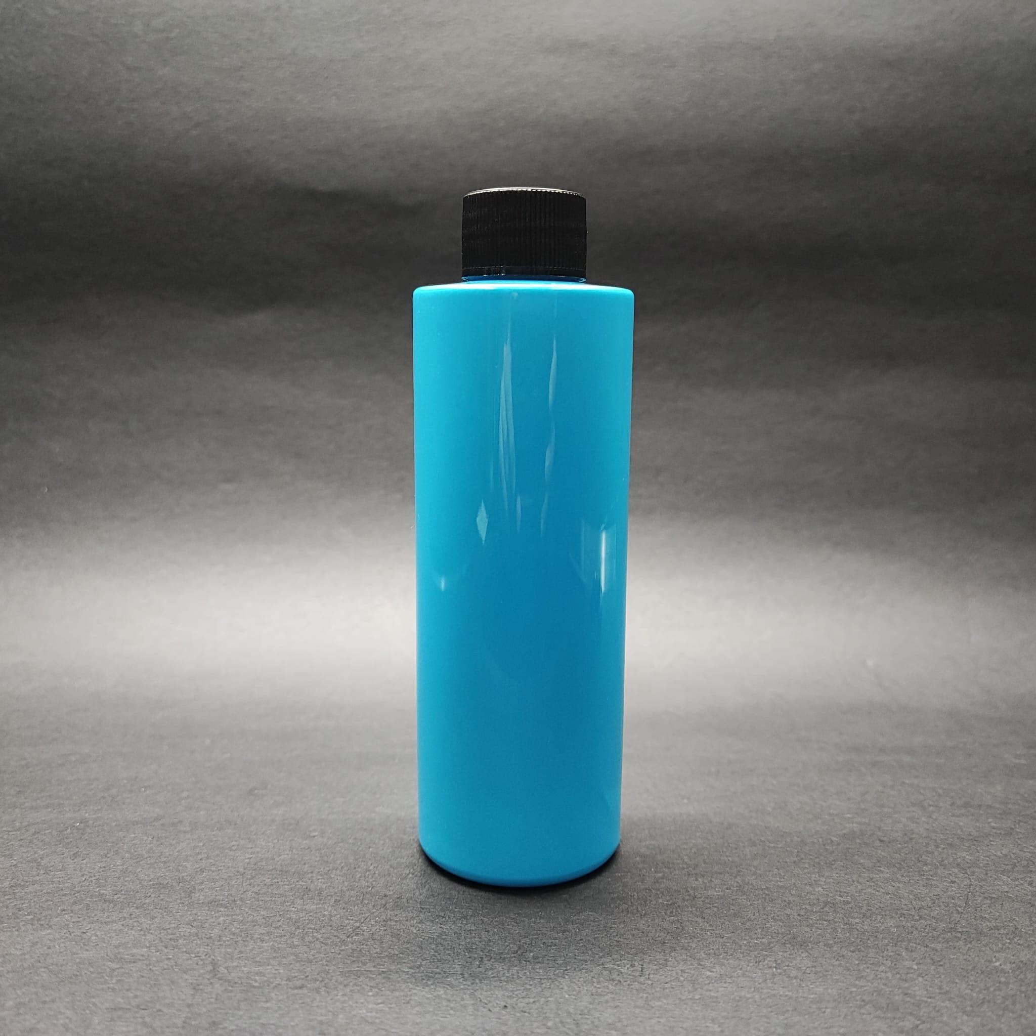 200 CC KÜT BOYUNLU UZUN SİLİNDİR PET ŞİŞE (24 GR) - CONTALI SİYAH KAPAKLI - 200 ML PLASTİK ŞİŞE - MAVİ