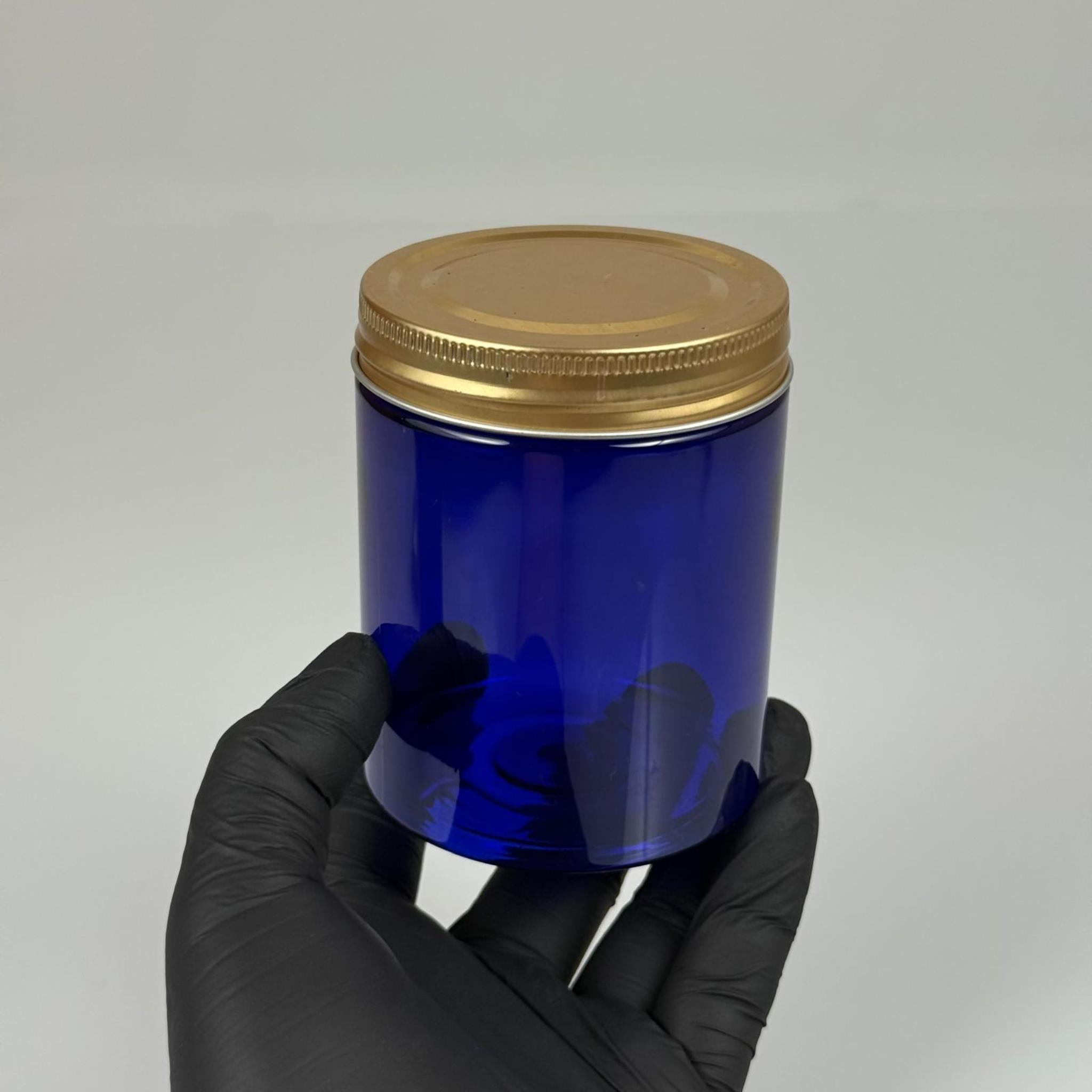 300 ML SERT PET KAVANOZ + GOLD METAL KAPAK + İÇ TIPA - 300 CC KALIN MAVİ PLASTİK KAVANOZ GOLD METAL KAPAKLI İÇ TIPALI TAKIM - KREM KAVANOZLARI
