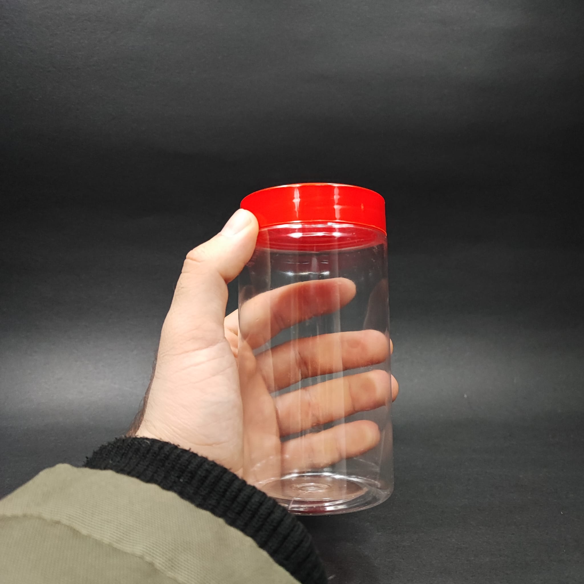 370 CC SİLİNDİR PET KAVANOZ - KIRMIZI KAPAKLI - İÇ TIPALI - 370 ML PLASTİK KREM KAVANOZU
