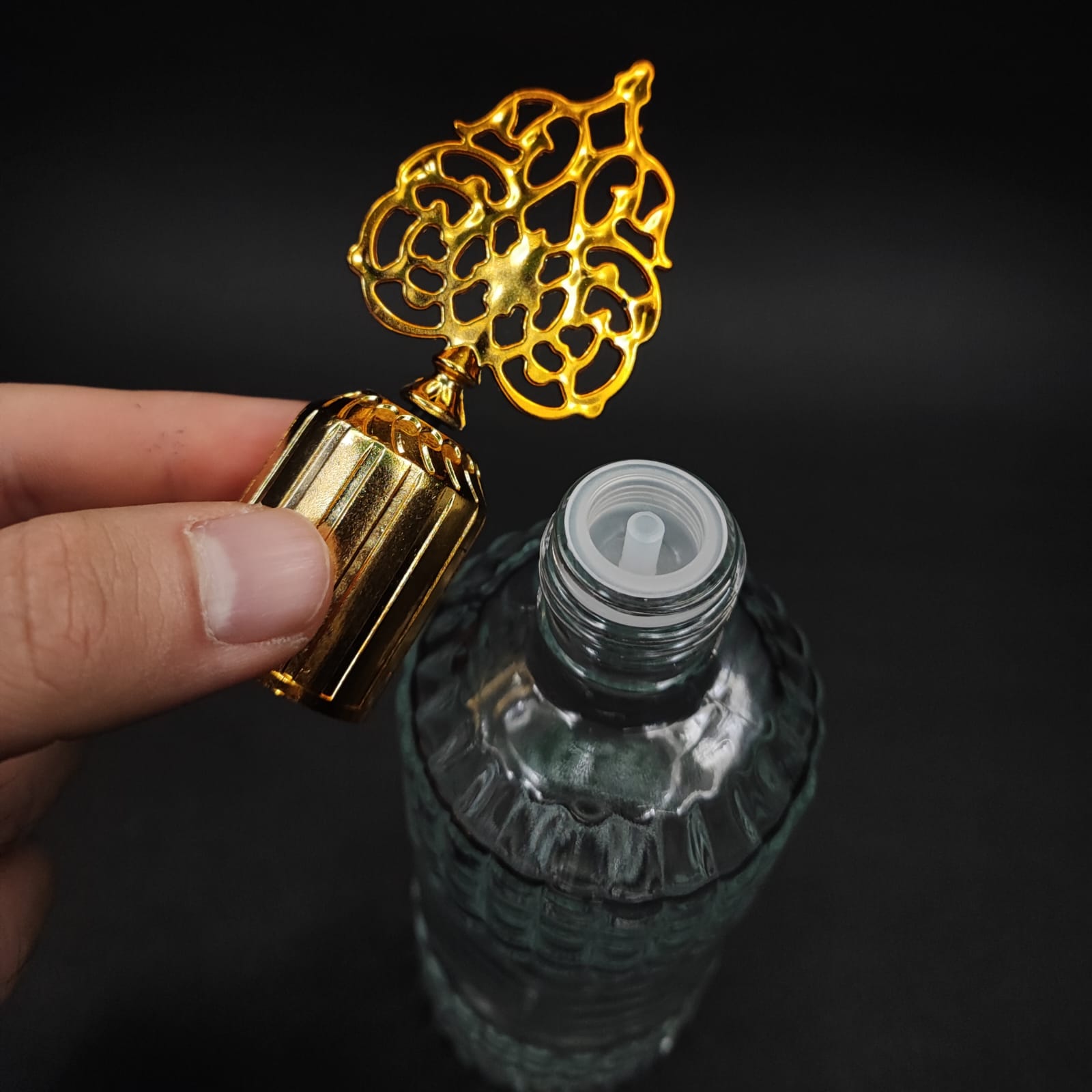 200 CC SİLİNDİR ZÜMRÜT MODEL CAM KOLONYA ŞİŞE - GOLD OSMANLI KAPAKLI + TIPALI - 200 ML ZÜMRÜT CAM KOLONYA ŞİŞELERİ