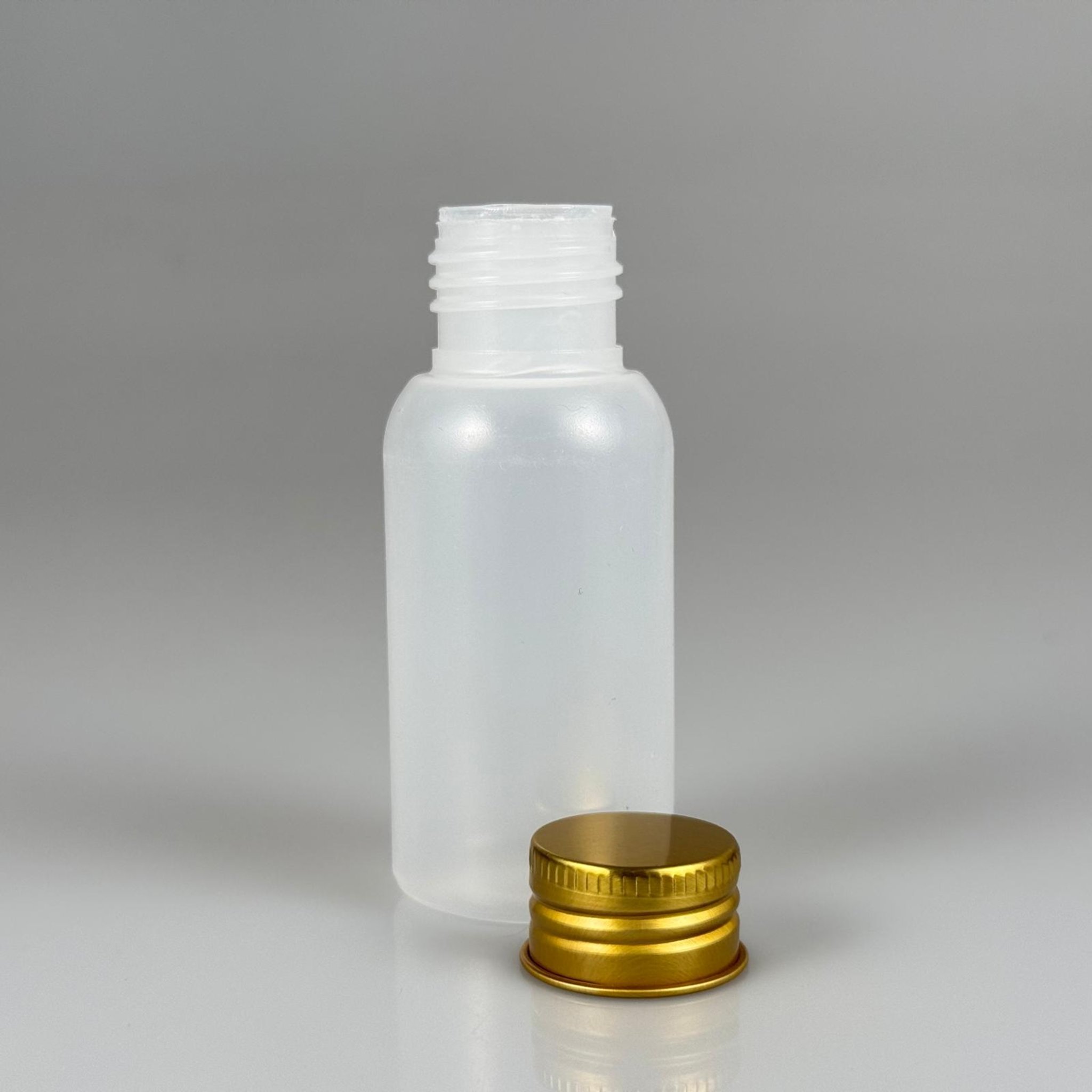 50 ML SIKILABİLİR YUMUŞAK POLİETİLEN PE PLASTİK ASETON ŞİŞESİ ( 24 AĞIZ ) + KÖPÜK CONTALI GOLD METAL ALÜMİNYUM KAPAK + KOLONYA TIPALI TAKIM - 50 cc sos, yağ, kartuş, mürekkep vb için boş şişeler