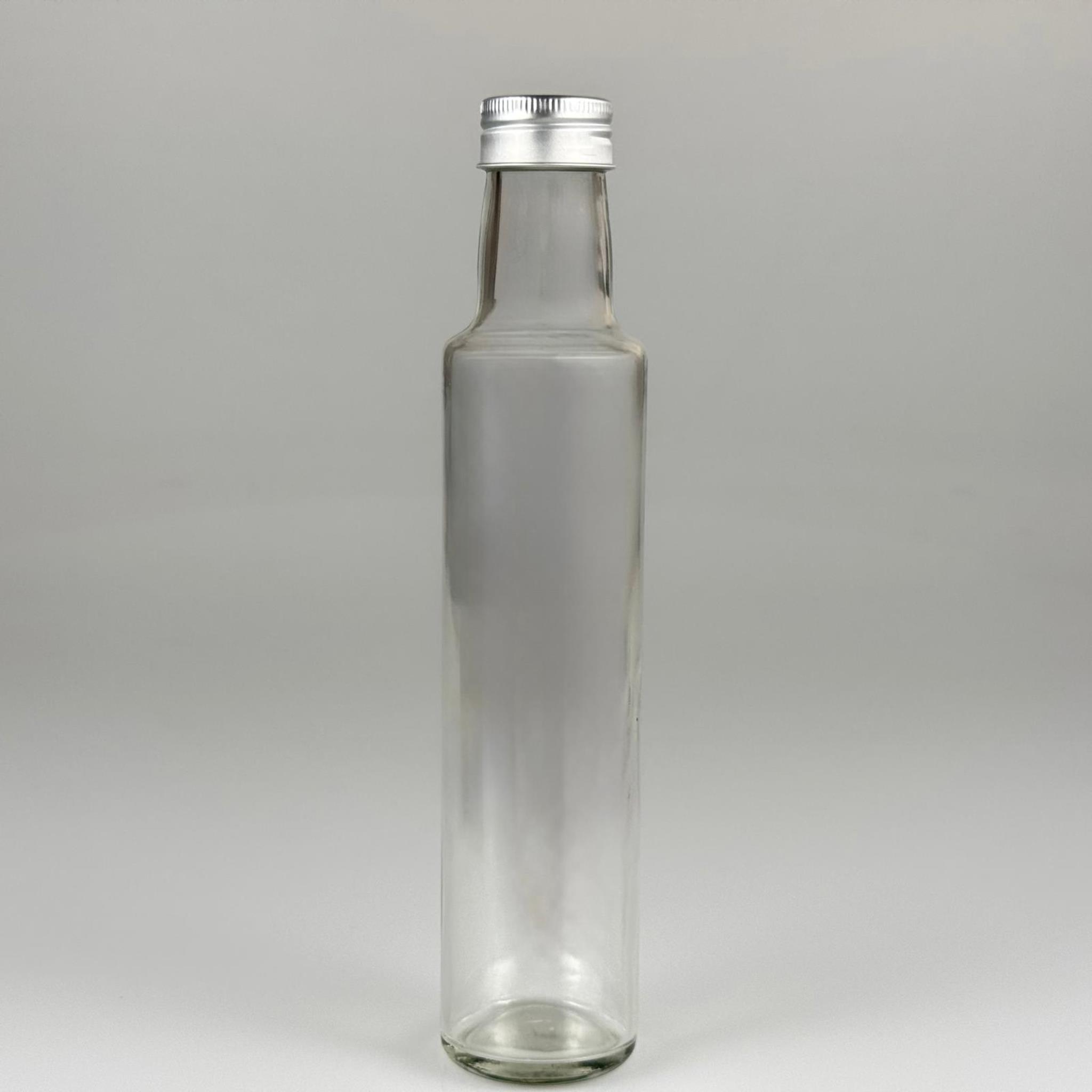 250 CC DORİKA CAM ŞİŞE - GÜMÜŞ METAL ALÜMİNYUM KAPAKLI - 250 ML DORİKA YAĞ ŞİŞESİ - SİRKE ŞİŞESİ