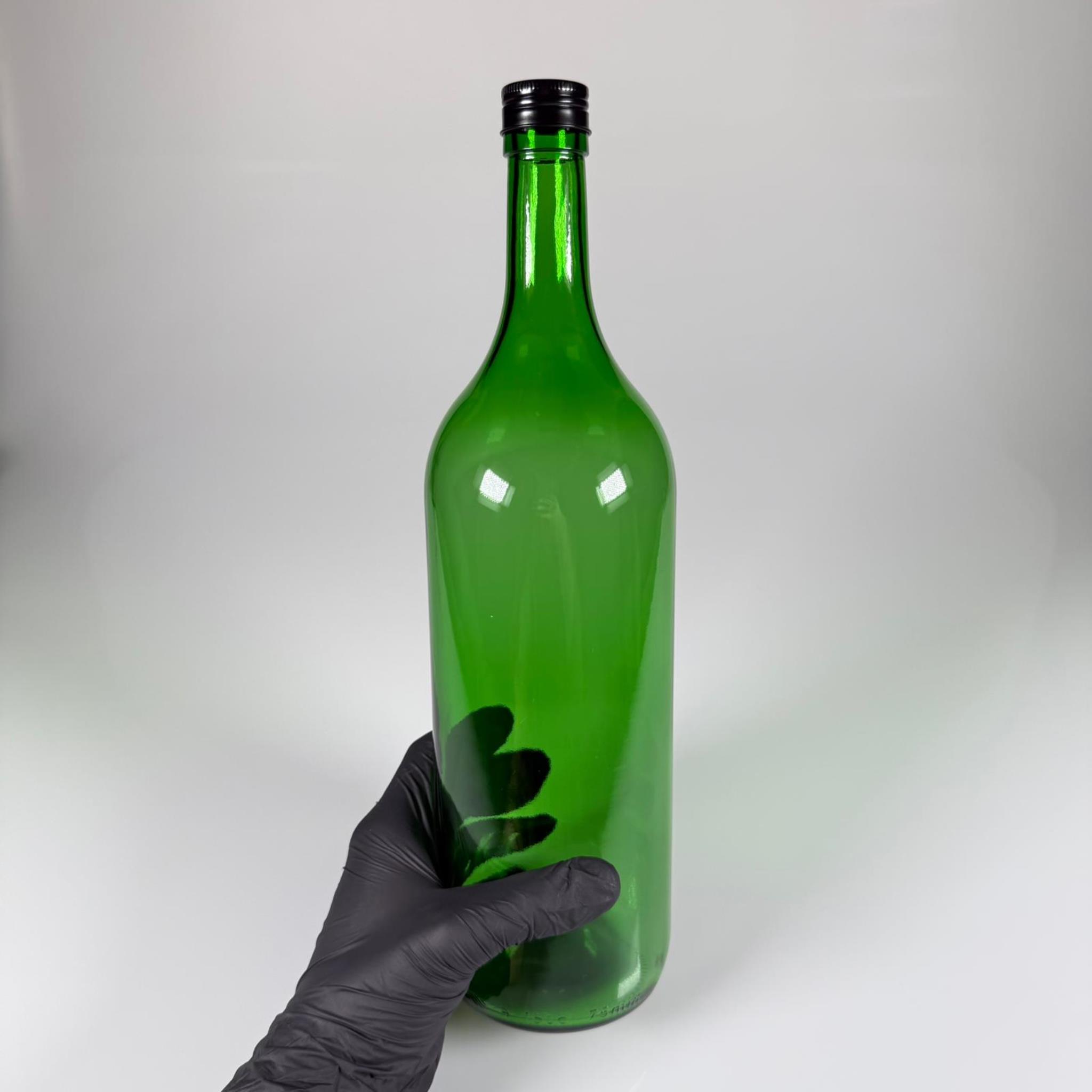 1500 CC YEŞİL CAM ŞİŞE - SİYAH METAL ALÜMİNYUM KAPAKLI - 1500 ML YAĞ ŞİŞESİ - SİRKE ŞİŞESİ - 1,5 LİTRE CAM ŞİŞE