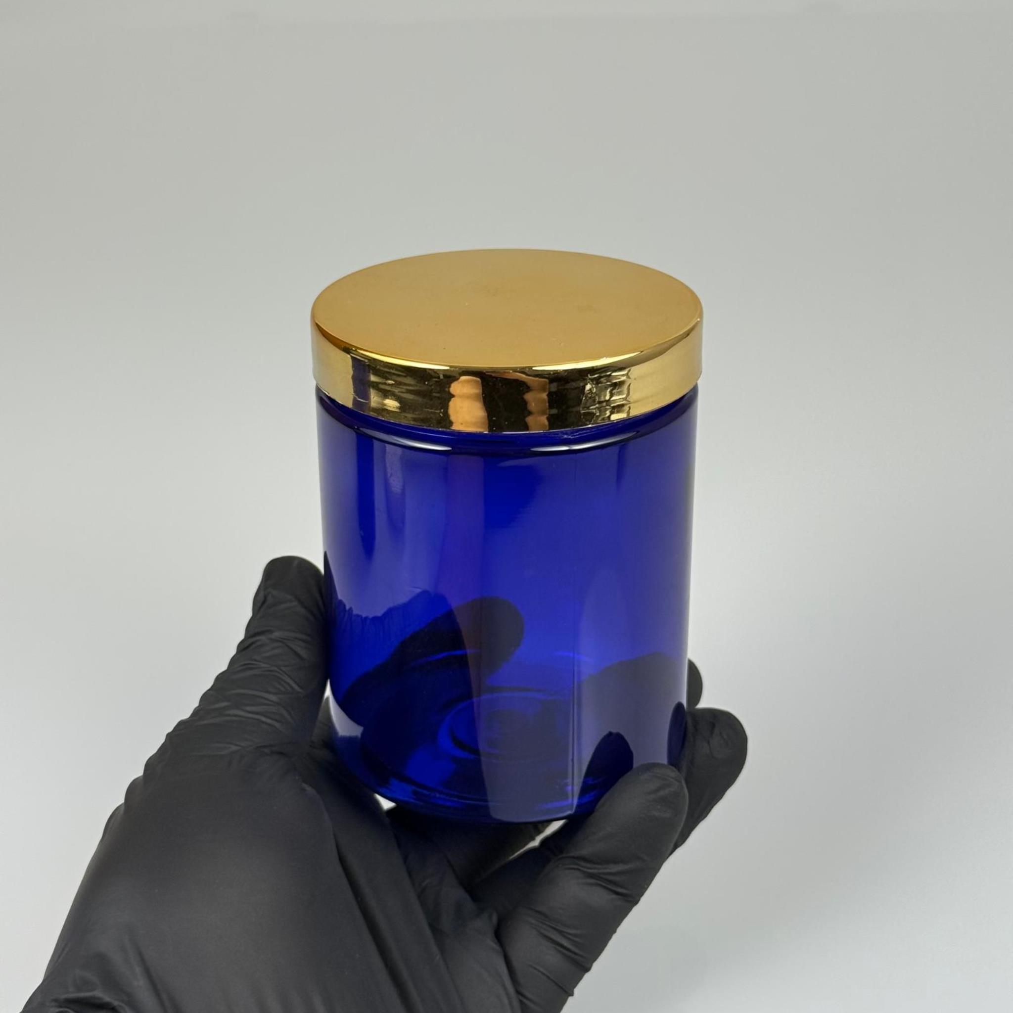 300 ML SERT PET KAVANOZ + GOLD KAPLAMALI PLASTİK KAPAK + İÇ TIPA - 300 CC KALIN MAVİ PLASTİK KAVANOZ GOLD KAPLAMALI PLASTİK KAPAKLI İÇ TIPALI TAKIM - KREM KAVANOZLARI