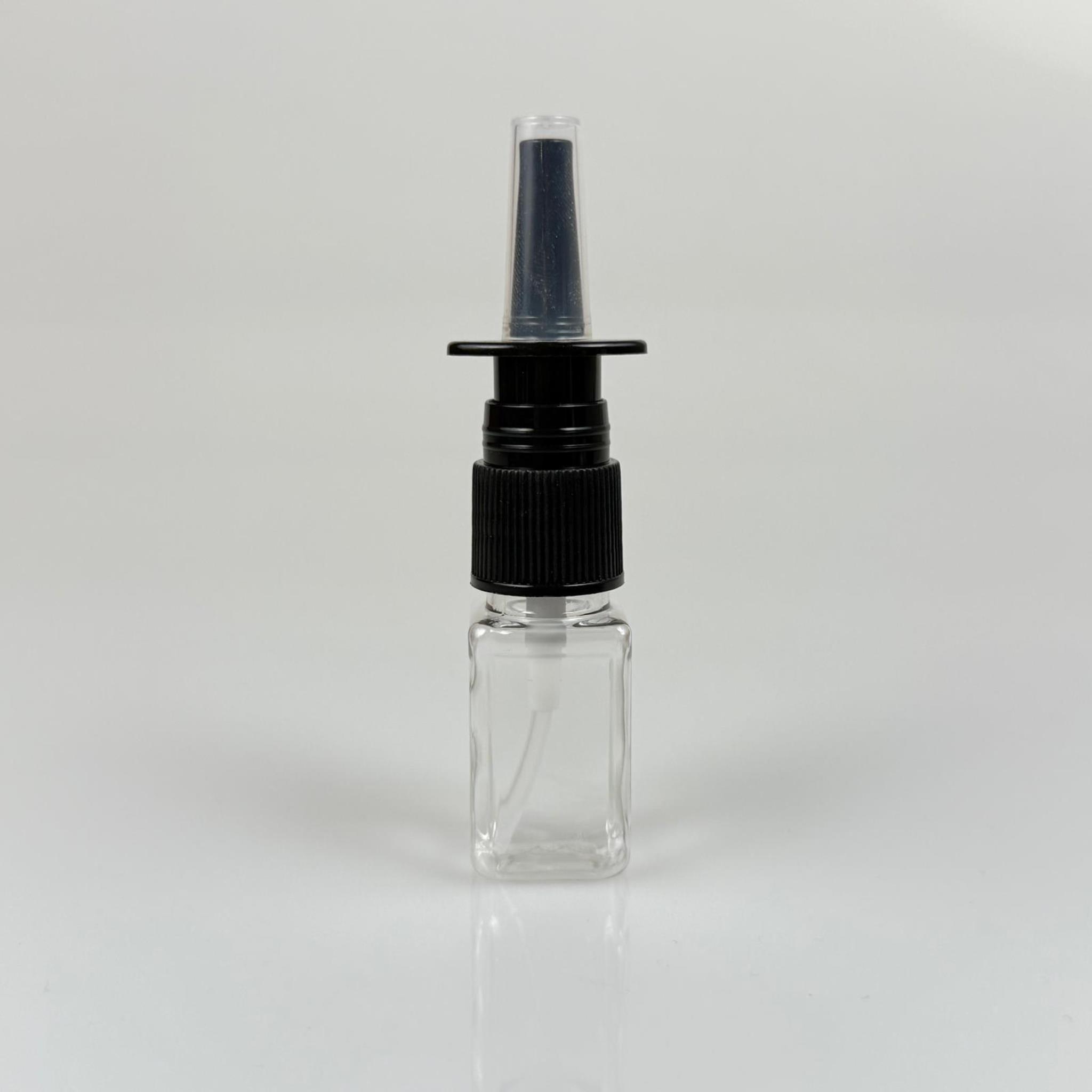 10 CC ŞEFFAF KARE PET ŞİŞE - SİYAH NAZAL BURUN SPREYLİ 10 ML PLASTİK ŞİŞE