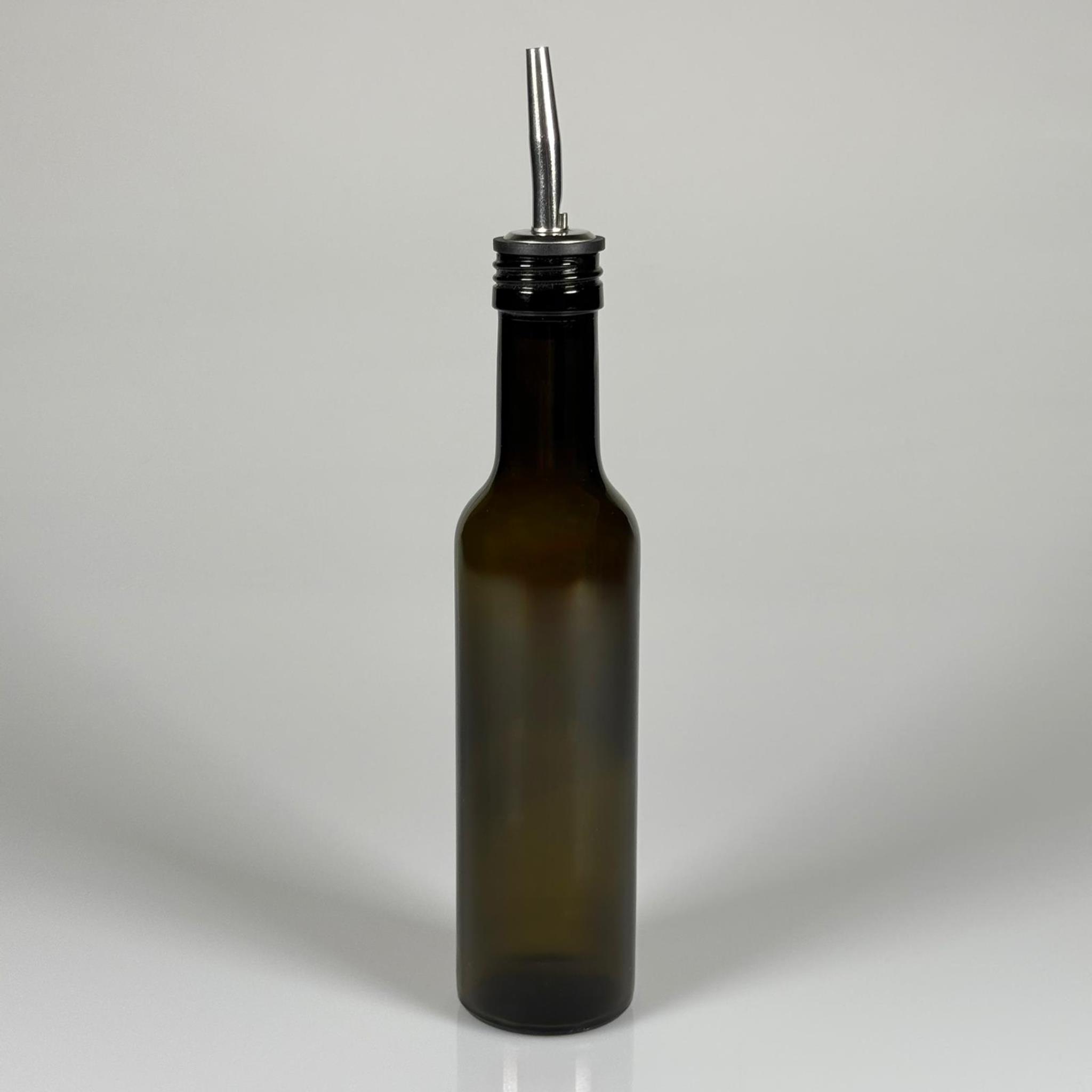 SİLİNDİR CAM YAĞLIK - 250 ML YEŞİL YUVARLAK CAM ŞİŞE + ÇELİK YAĞDANLIK TIPASI TAKIM