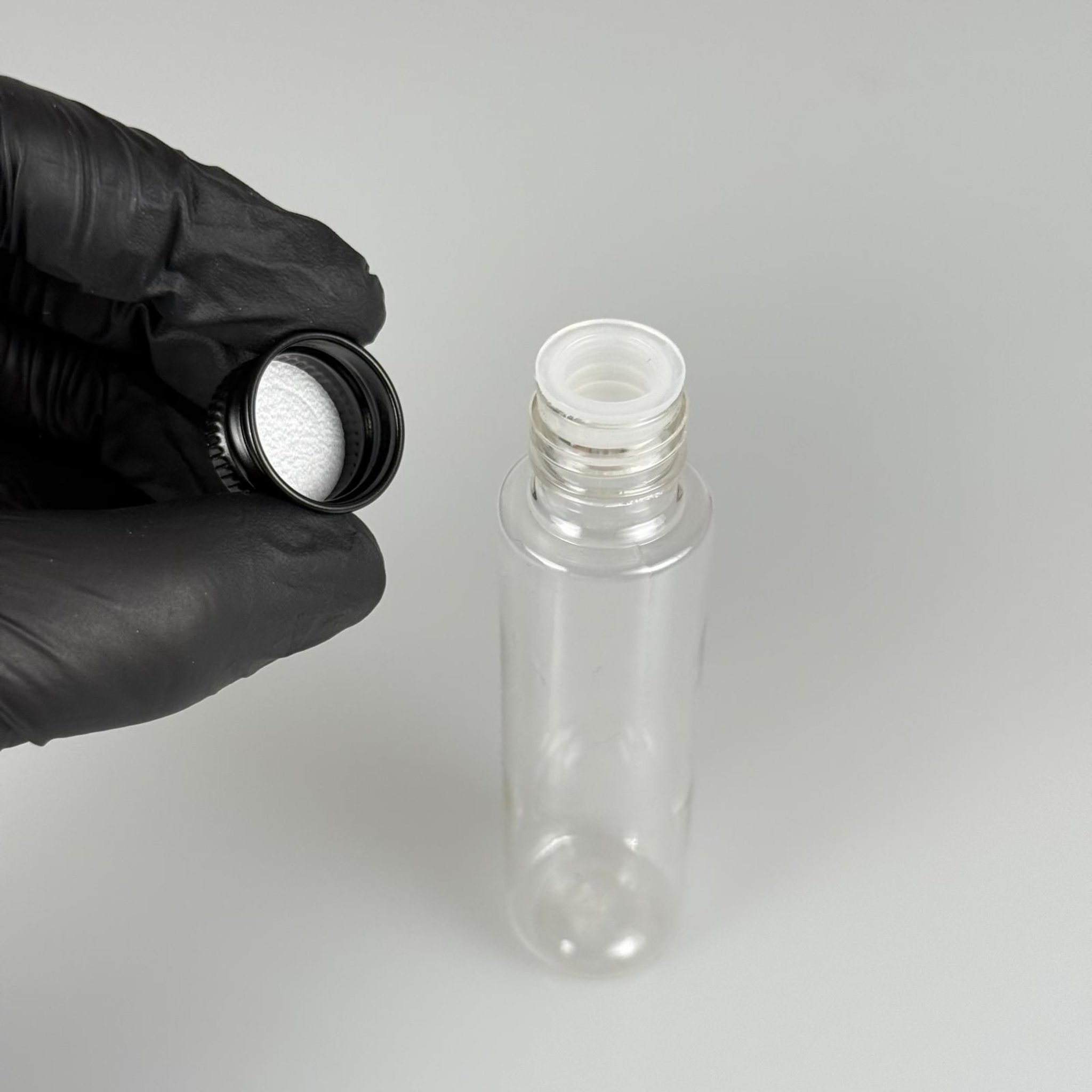 35 CC PET ŞİŞE - KÖPÜK CONTALI SİYAH ALÜMİNYUM METAL KAPAKLI + KÖR TIPALI TAKIM - 35 ML ŞEFFAF PET ŞİŞE