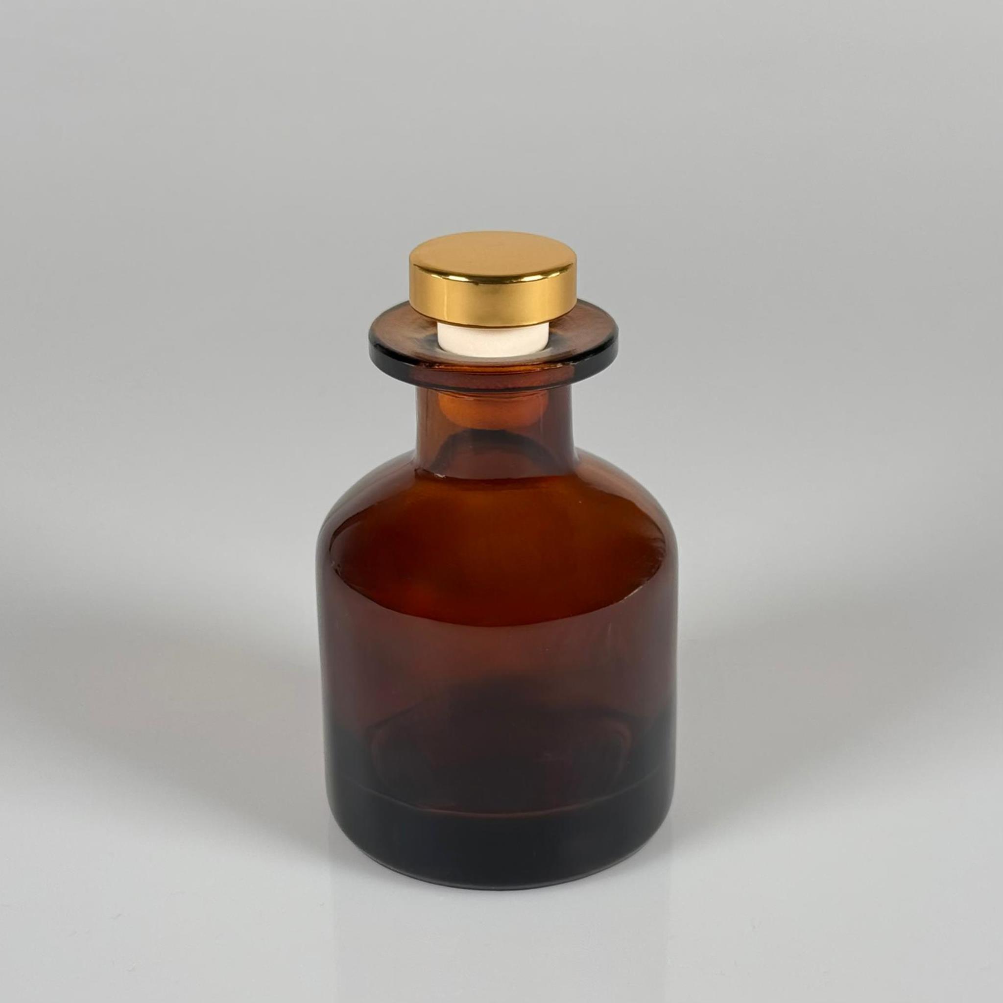 150 CC AMBER SİLİNDİR BAMBU CAM ESANS ŞİŞESİ - 150 ML KOKU, ESANS, PARFÜMERİ ŞİŞESİ - GOLD MANTAR TIPALI TAKIM