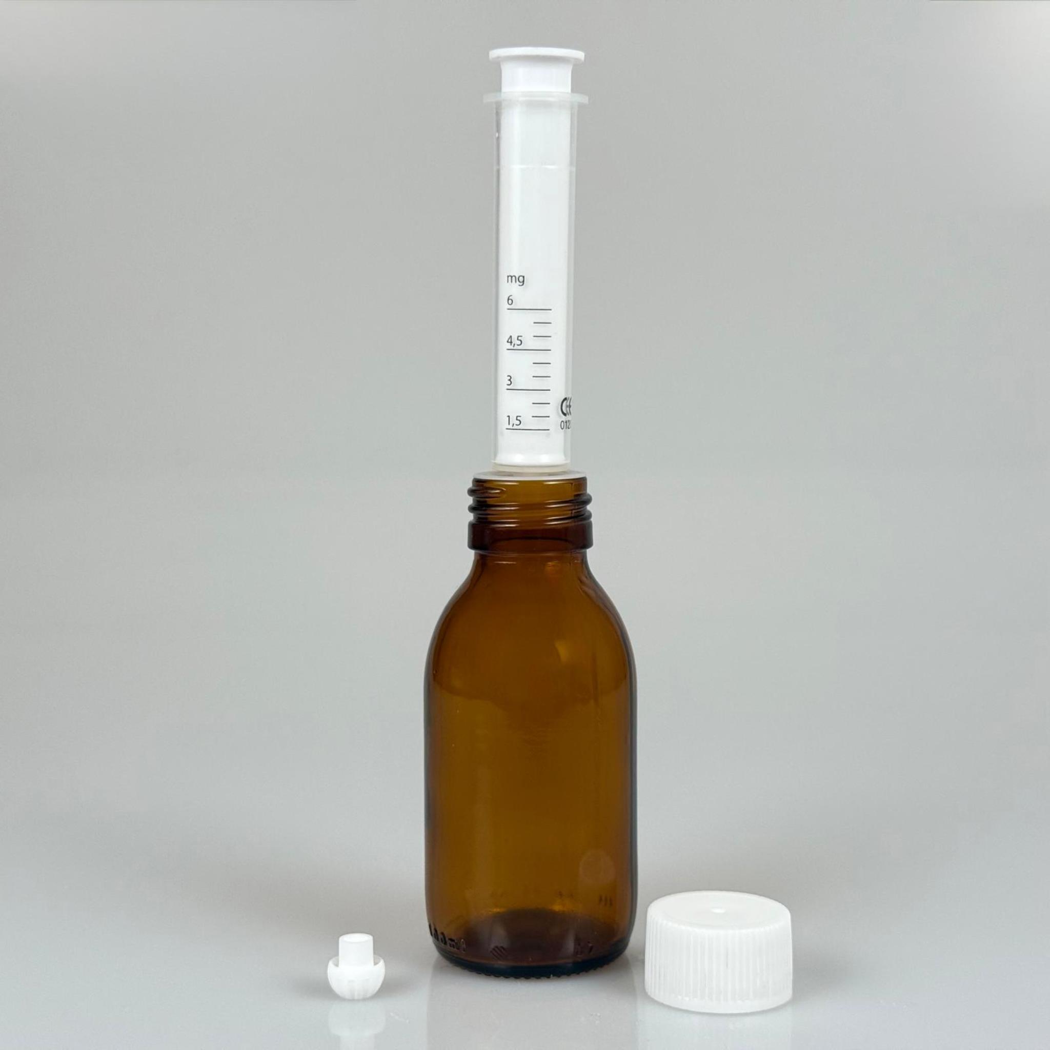 100 ML CAM ECZA ŞİŞESİ + 6 ML DOZAJ PİPETİ + DOZAJ TIPASI + CONTALI PLASTİK KAPAK TAKIM