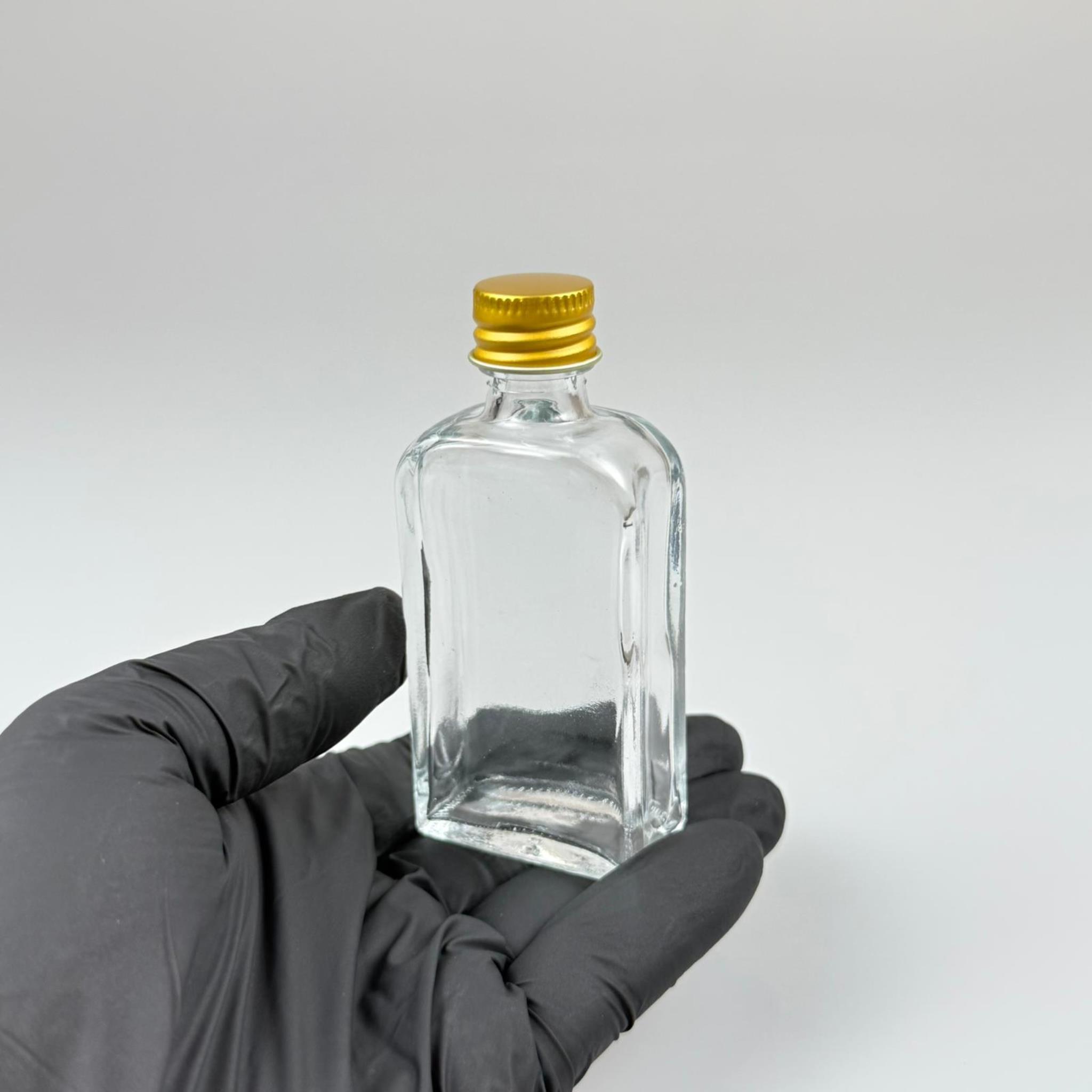 50 CC YASSI DİKDÖRTGEN CAM ŞİŞE - GOLD METAL KAPAKLI - 50 ML PRESTİJLİ ŞİŞE