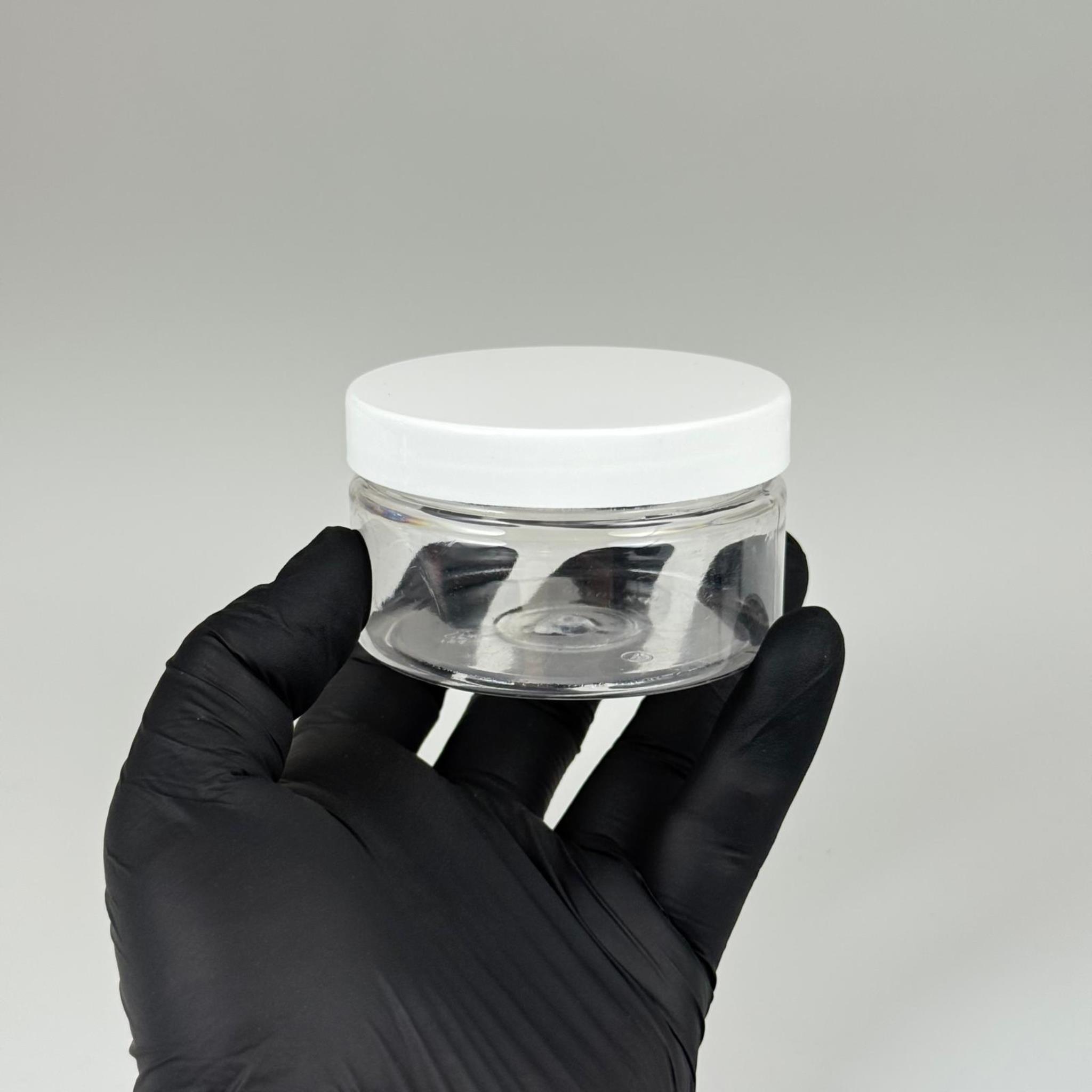 100 ML SERT PET KAVANOZ + BEYAZ PLASTİK KAPAK + İÇ TIPA - 100 CC KALIN ŞEFFAF PLASTİK KAVANOZ BEYAZ PLASTİK KAPAKLI İÇ TIPALI TAKIM - KREM KAVANOZLARI