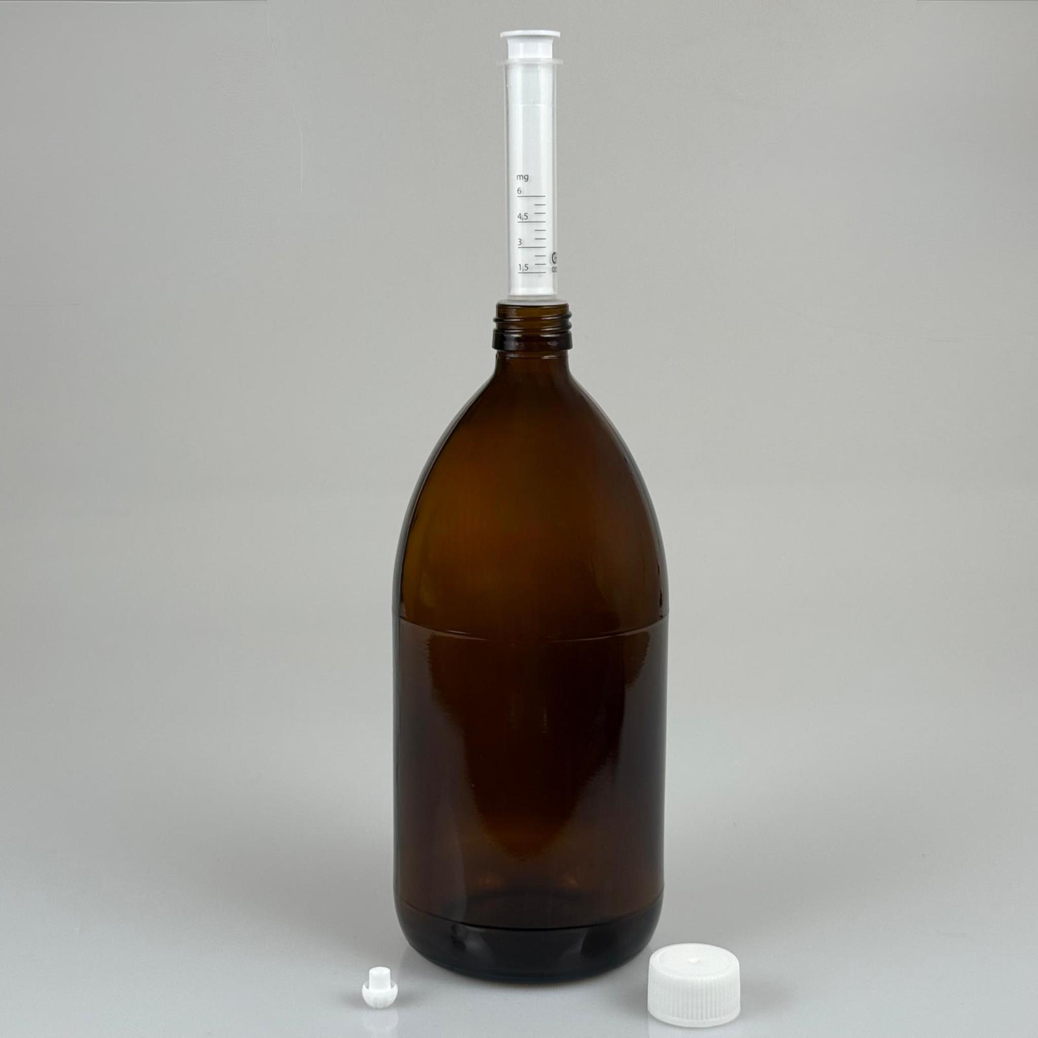 1000 ML CAM ECZA ŞİŞESİ + 6 ML DOZAJ PİPETİ + DOZAJ TIPASI + CONTALI PLASTİK KAPAK TAKIM