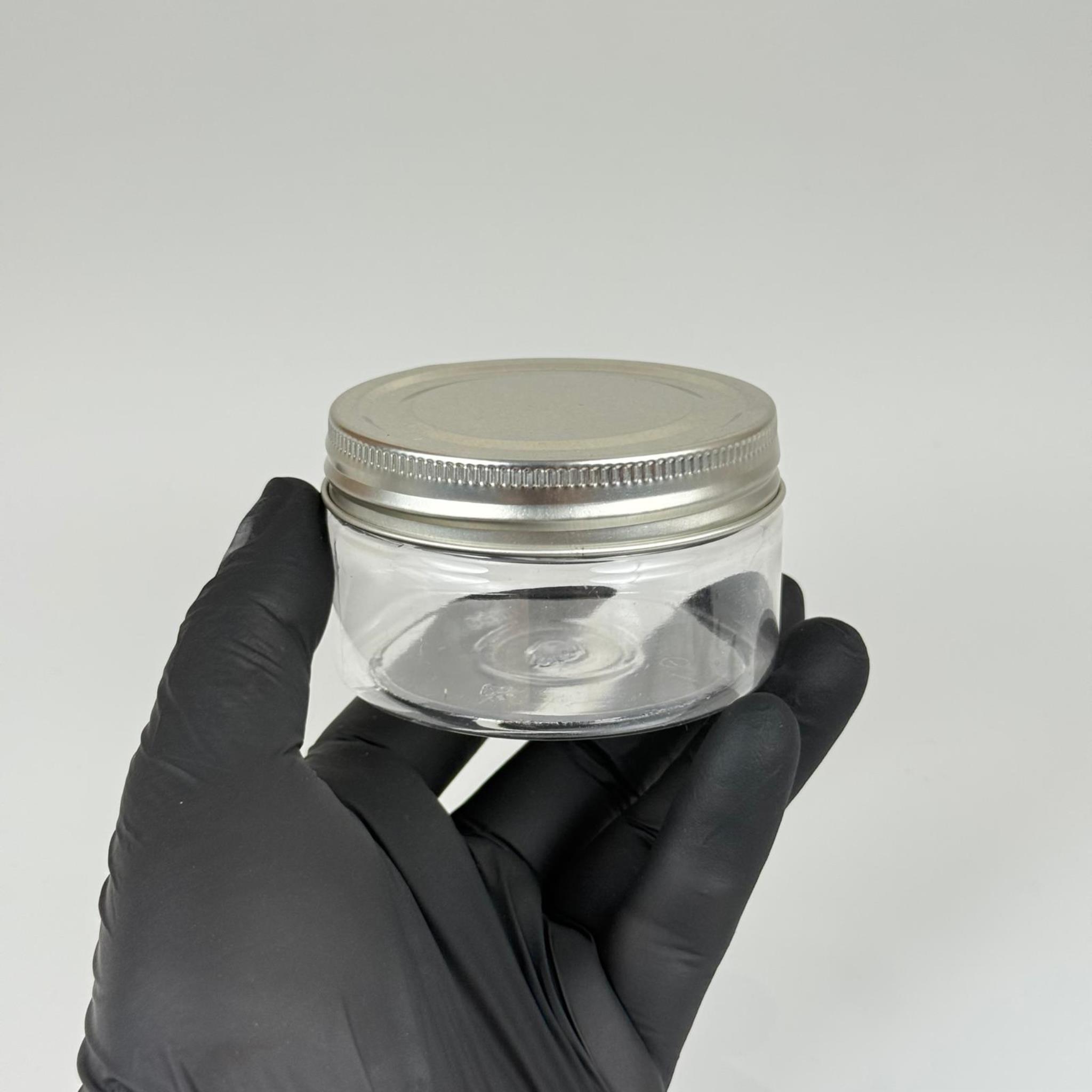 100 ML SERT PET KAVANOZ + GÜMÜŞ METAL KAPAK + İÇ TIPA - 100 CC KALIN ŞEFFAF PLASTİK KAVANOZ GÜMÜŞ METAL KAPAKLI İÇ TIPALI TAKIM - KREM KAVANOZLARI