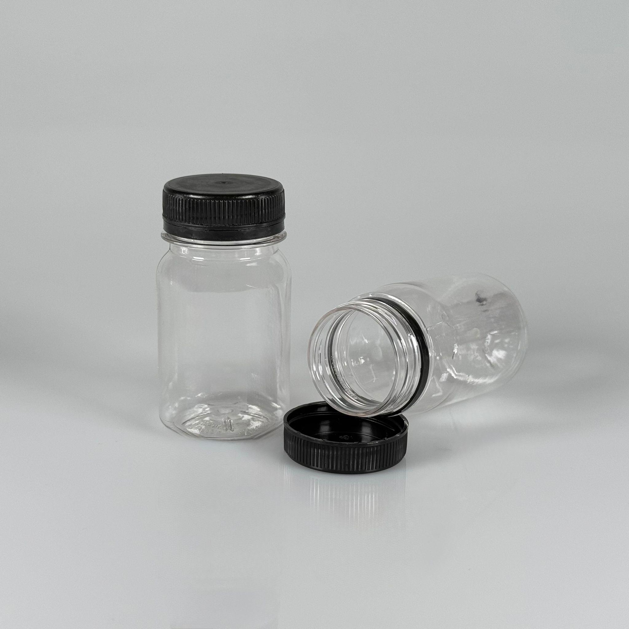 100 CC SİLİNDİR PET ŞİŞE (15,6 GR) - 38 MM GENİŞ AĞIZLI KİLİTLİ SİYAH KAPAKLI  - 100 ML PLASTİK BOŞ ŞİŞELER