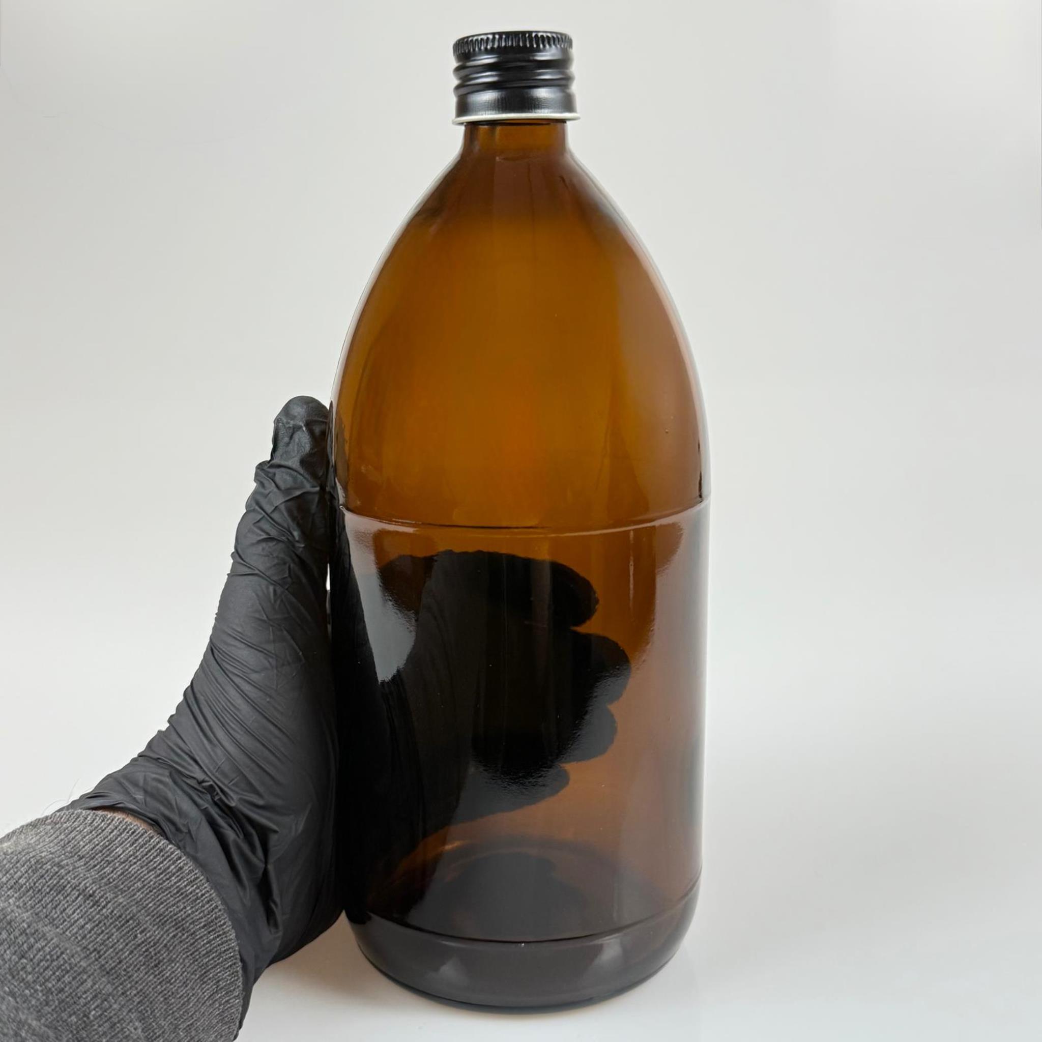 1000 CC AMBER TOMBUL ÖZEL SERİ CAM ŞİŞE - METAL ALÜMİNYUM SİYAH KÖPÜK CONTALI KAPAKLI - 1000 ML CAM ECZA ŞİŞESİ - KAHVERENGİ