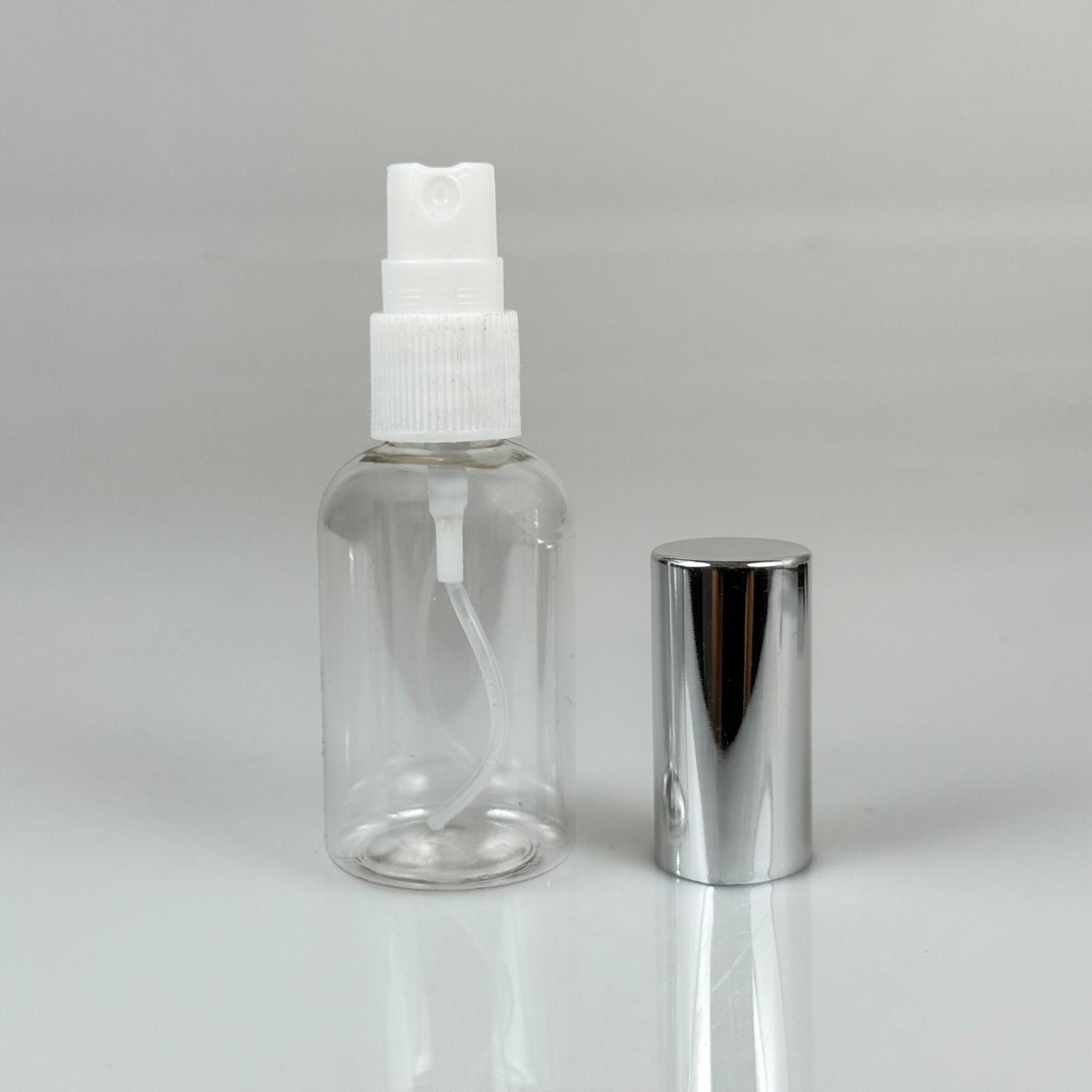 40 ML PET KOLONYA, PARFÜM VB ŞİŞELERİ - METAL ALÜMİNYUM GÜMÜŞ KAPAK + VİDALI SPREY + 40 CC TOMBUL ŞİŞE SET TAKIM