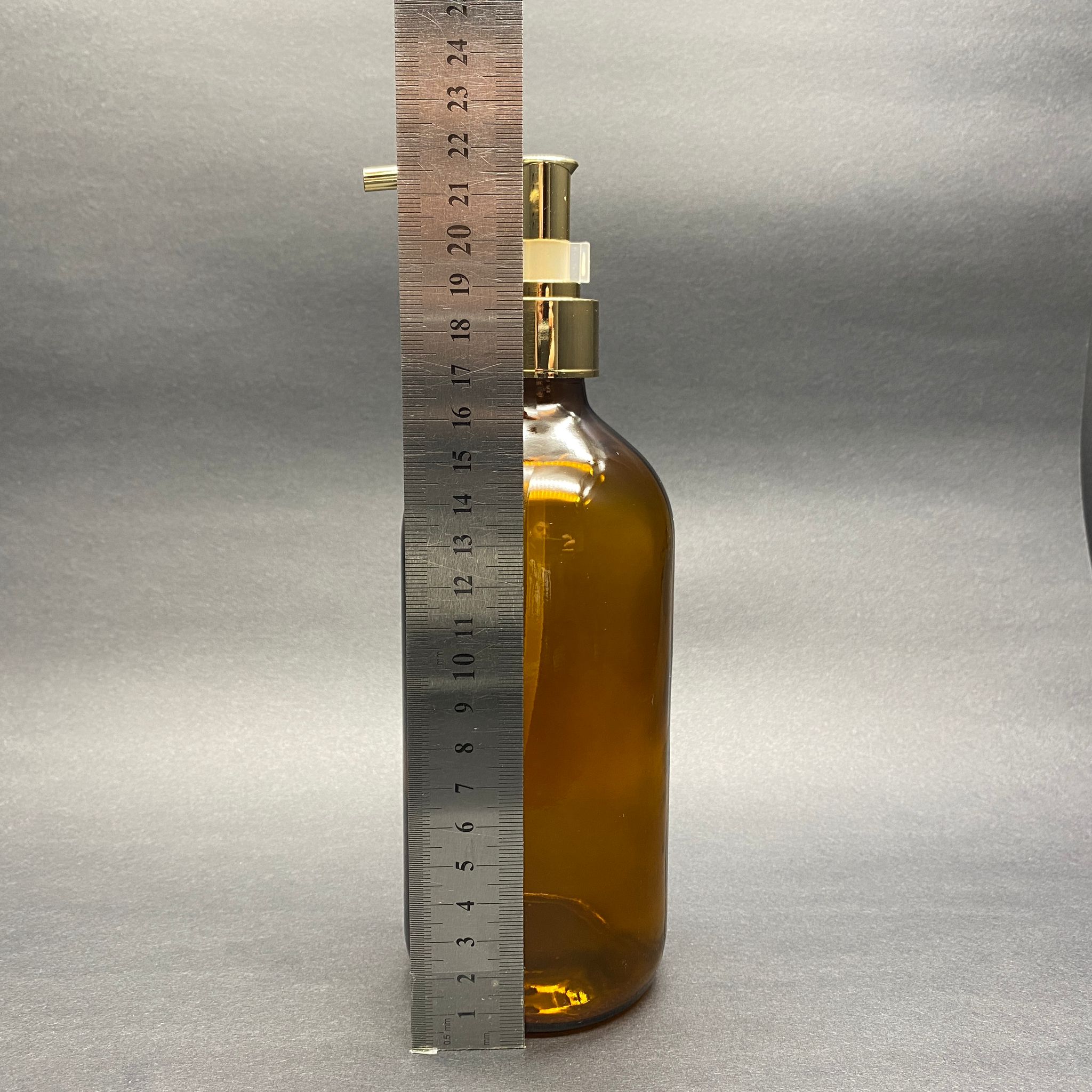 GOLD POMPALI SIVI SABUN ŞİŞESİ - 500 ML POMPALI AMBER CAM ŞİŞE