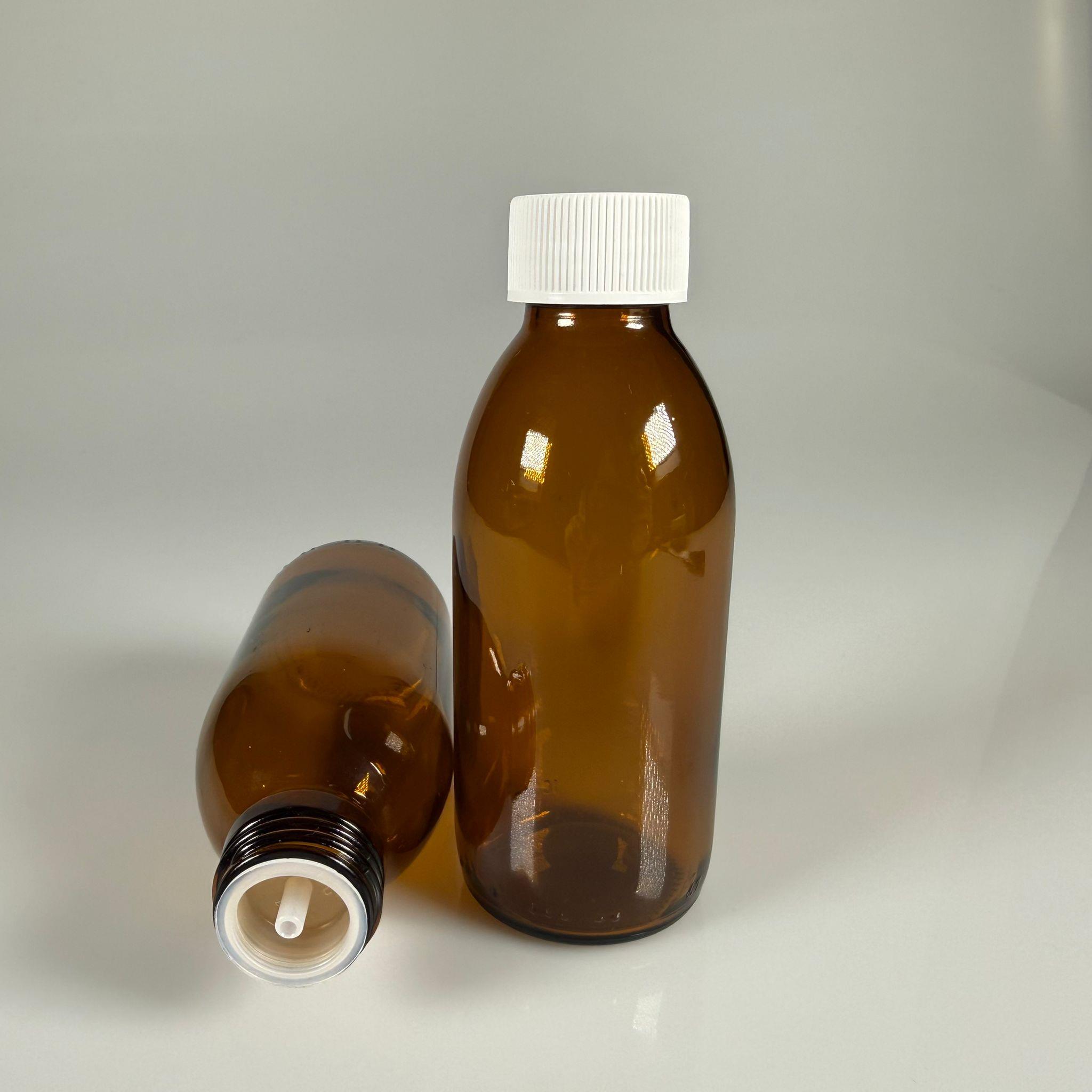 160 ML DOLUMU KOLAY, GENİŞ AĞIZLI İÇTEN DAMLALIKLI ŞİŞE (28 MM AĞIZ)  - 160 CC BEYAZ CONTALI KAPAKLI İÇTEN DAMLALIKLI CAM ECZA ŞİŞESİ - AMBER KAHVERENGİ