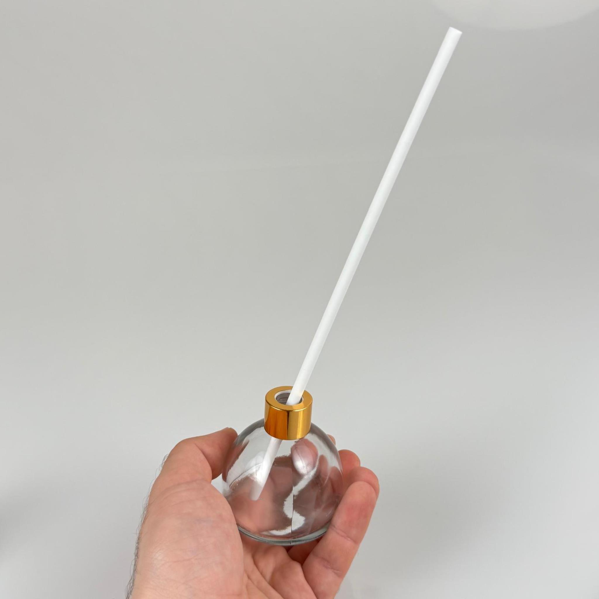 KUBBE MODEL CAM BAMBU ODA KOKUSU ŞİŞESİ + METAL GOLD KAPAK + TIPA + KALIN BEYAZ FİBER BAMBU ÇUBUK - 50 ML SET TAKIM - HEDİYELİK PROMOSYON DİFFUSER ŞİŞELERİ