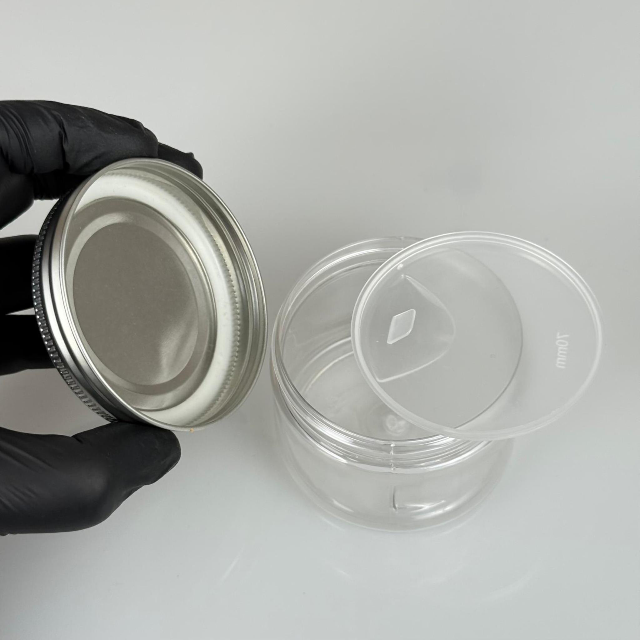 150 ML SERT PET KAVANOZ + GÜMÜŞ METAL KAPAK + İÇ TIPA - 150 CC KALIN ŞEFFAF PLASTİK KAVANOZ GÜMÜŞ METAL KAPAKLI İÇ TIPALI TAKIM - KREM KAVANOZLARI