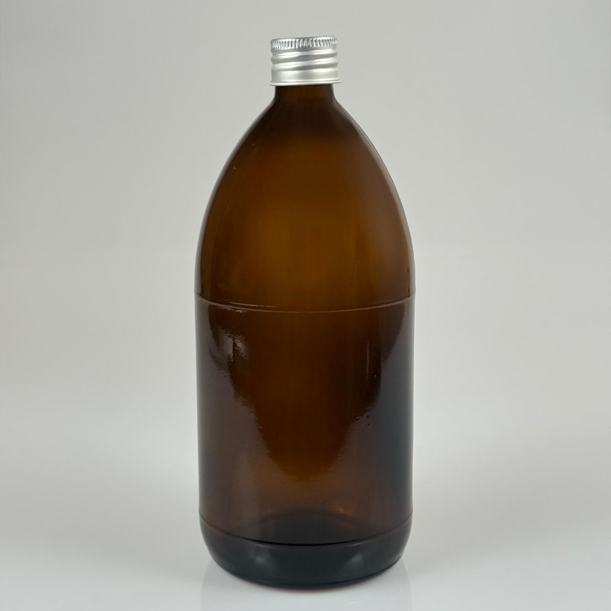 1000 CC AMBER TOMBUL ÖZEL SERİ CAM ŞİŞE - METAL ALÜMİNYUM GÜMÜŞ KÖPÜK CONTALI KAPAKLI - 1000 ML CAM ECZA ŞİŞESİ - KAHVERENGİ