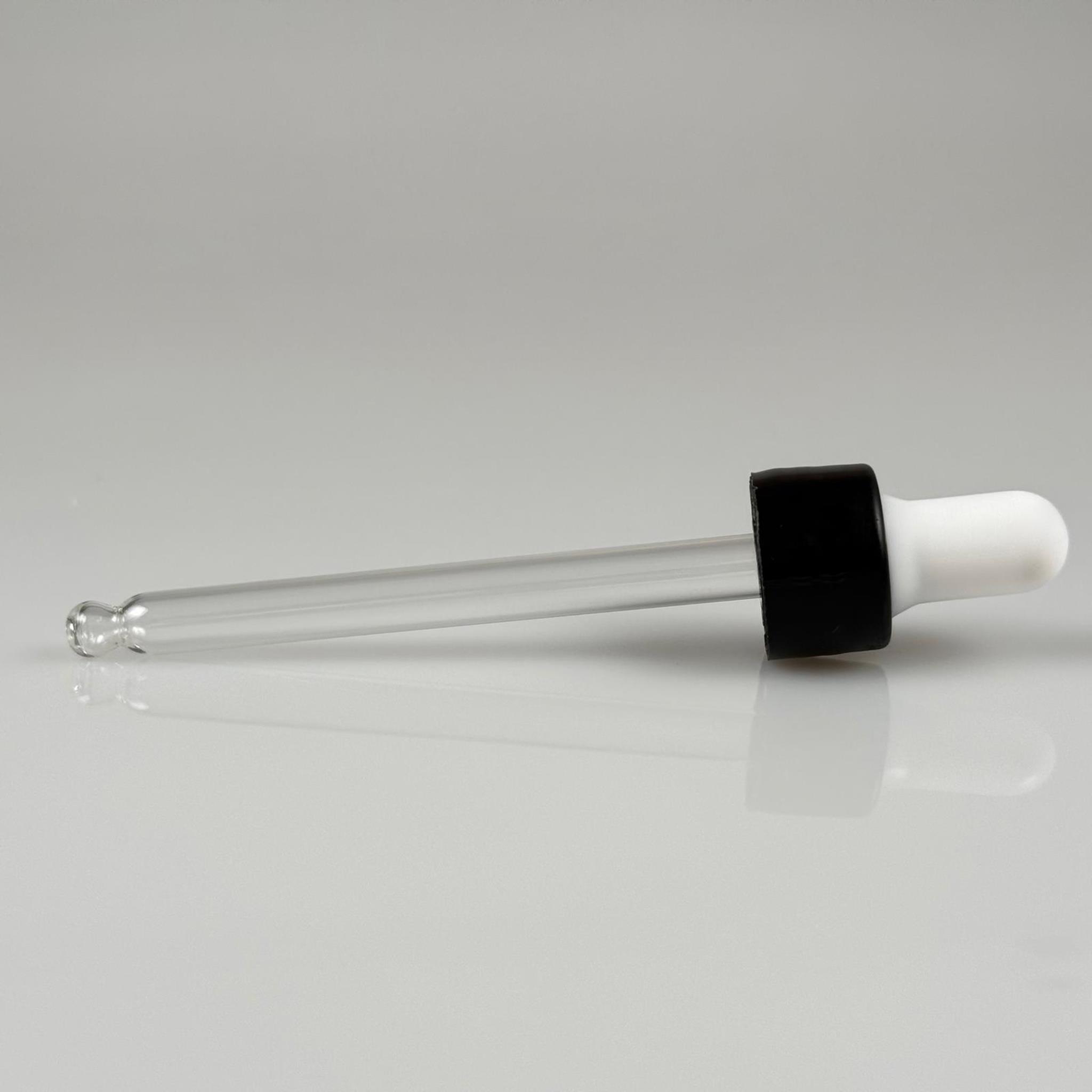 18 MM CAM DAMLALIKLI TAKIM - BEYAZ EMZİK + DELİKLİ PLASTİK DÜZ SİYAH KAPAK + 90 MM CAM PİPET