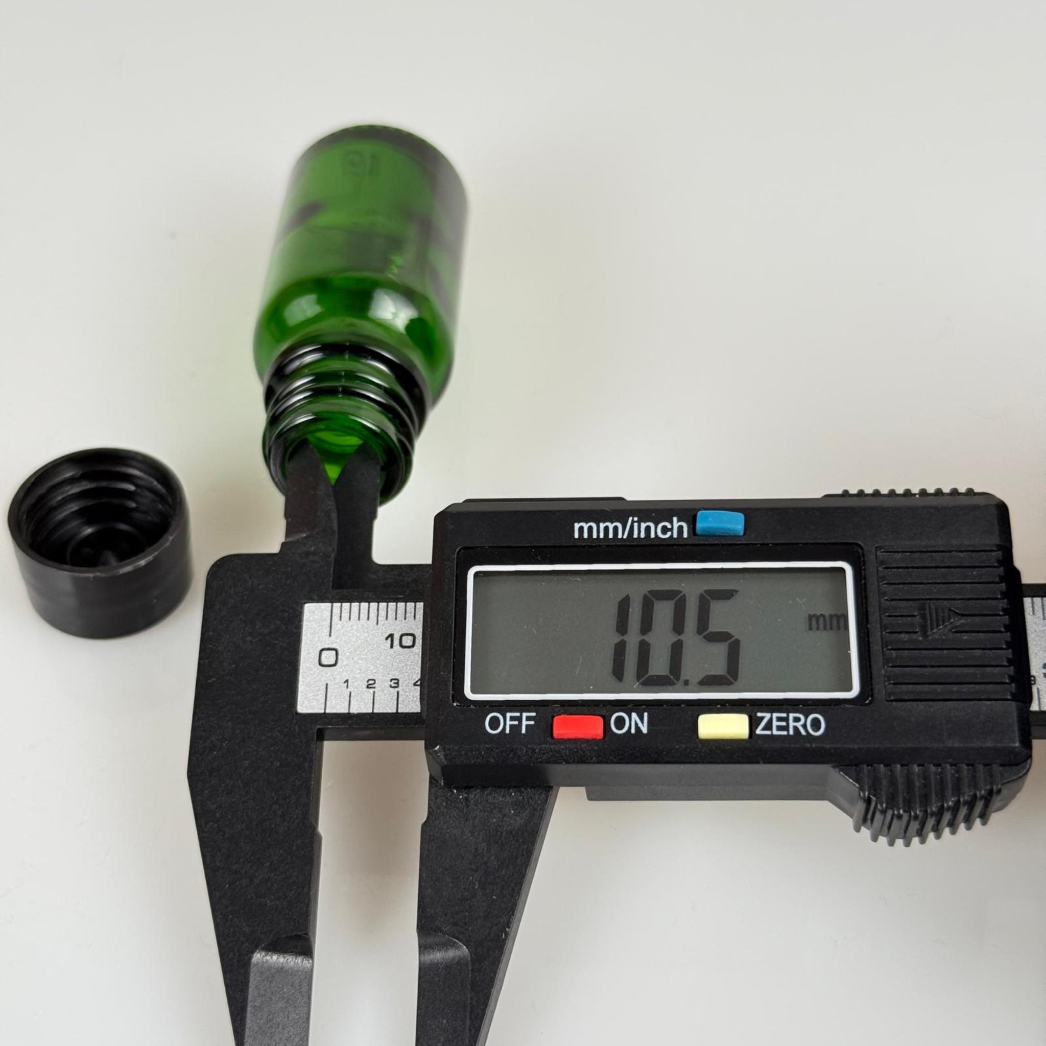 10 ML YEŞİL CAM ŞİŞE + CONTALI SİYAH KAPAK - 10 CC KAPAKLI CAM ŞİŞE
