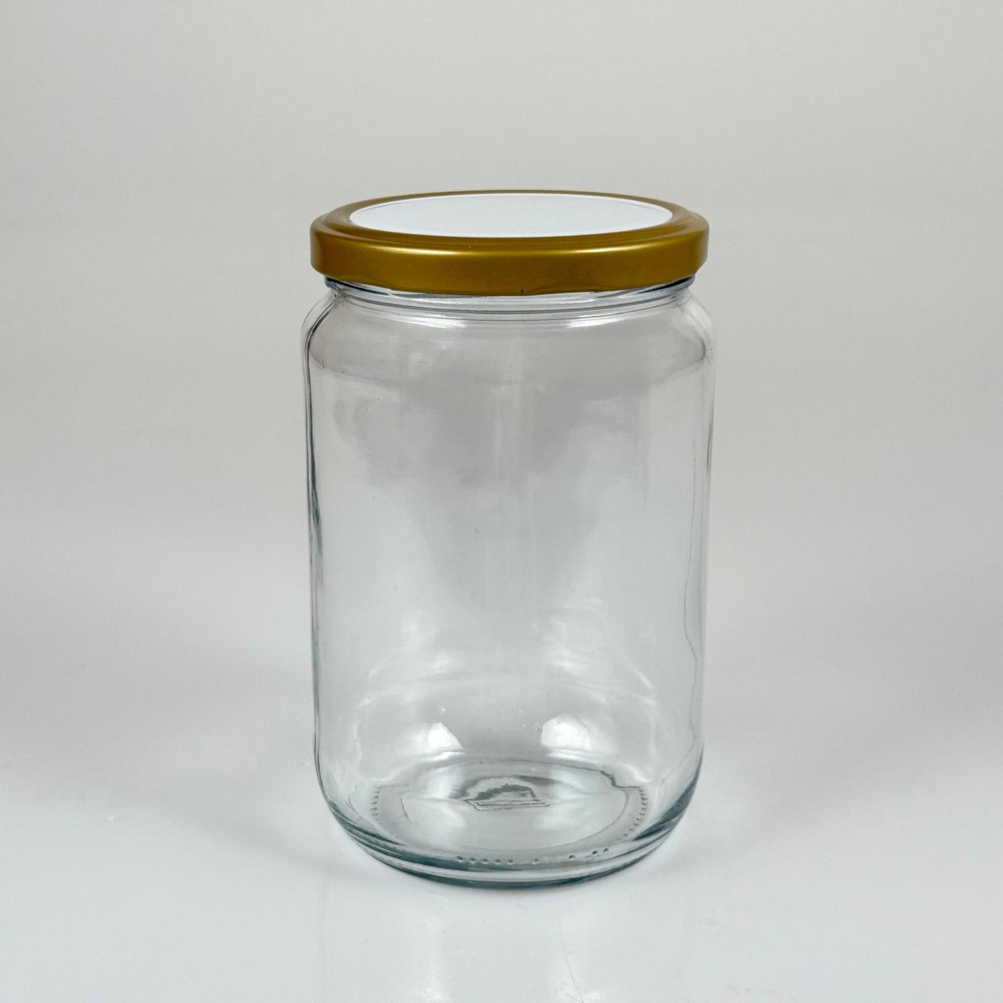 720 CC CAM KAVANOZ - GOLD KUŞAKLI METAL KAPAKLI - 720 ML BAL , PEKMEZ , KONSERVE , MAGNOLİA VB KAVANOZLARI