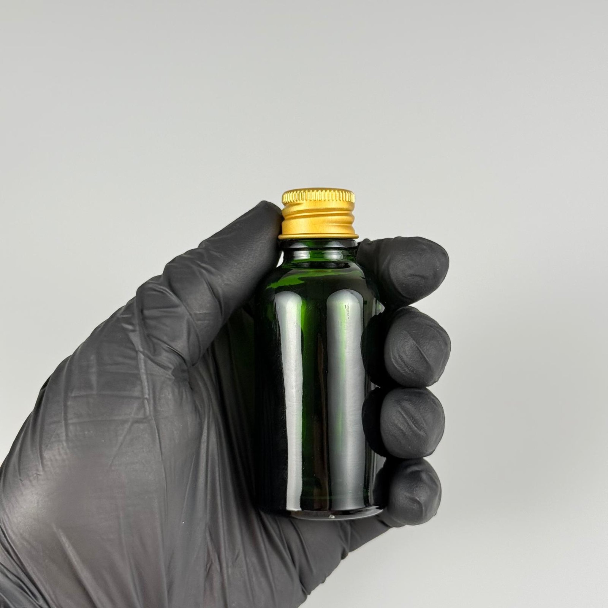 30 CC YEŞİL CAM ŞİŞE + KÖPÜK CONTALI GOLD ALÜMİNYUM METAL KAPAKLI + KÖR TIPALI TAKIM - 30 ML YEŞİL CAM ŞİŞE