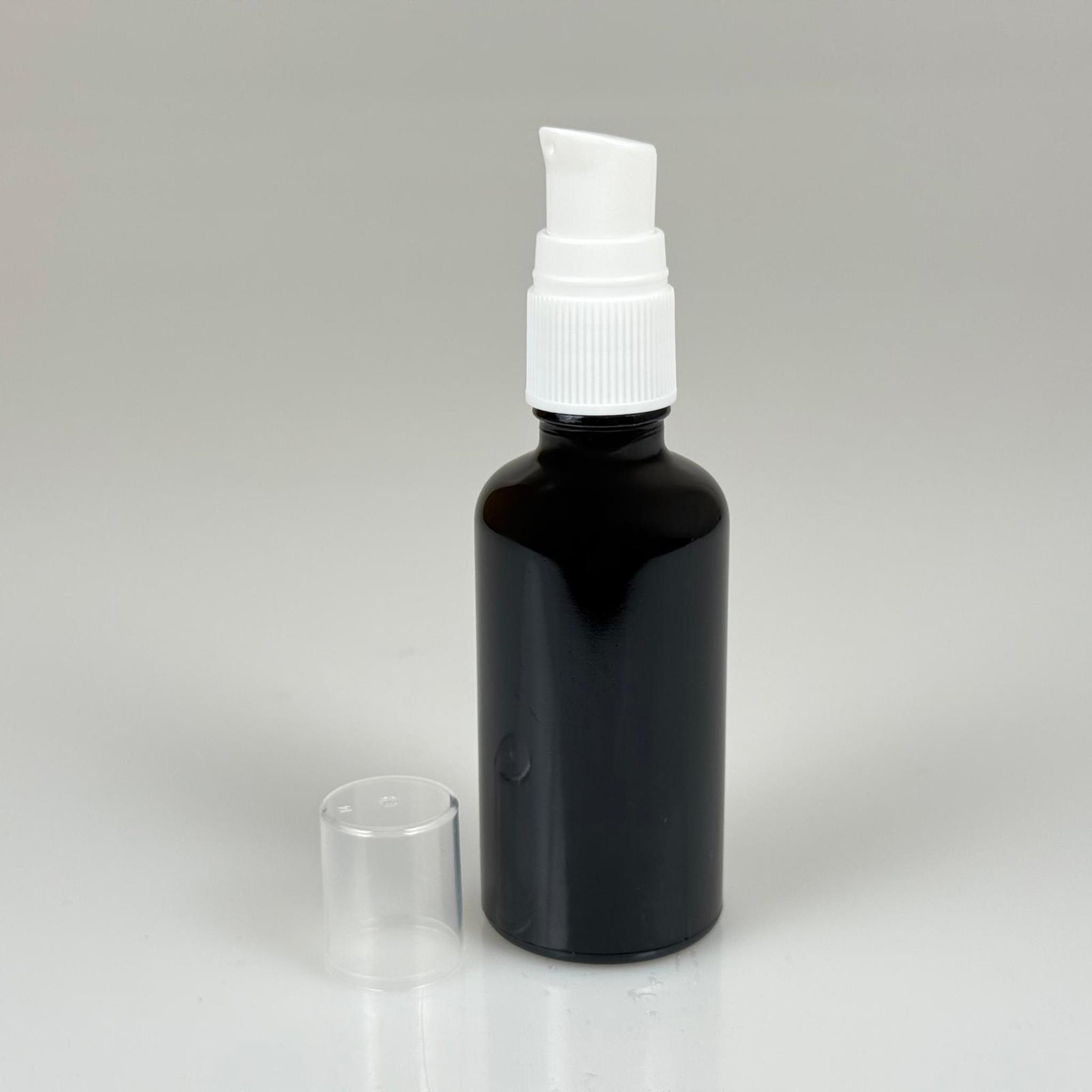 50 CC SİYAH CAM ŞİŞE BEYAZ LOSYON POMPALI TAKIM - 50 ML POMPALI CAM ŞİŞE