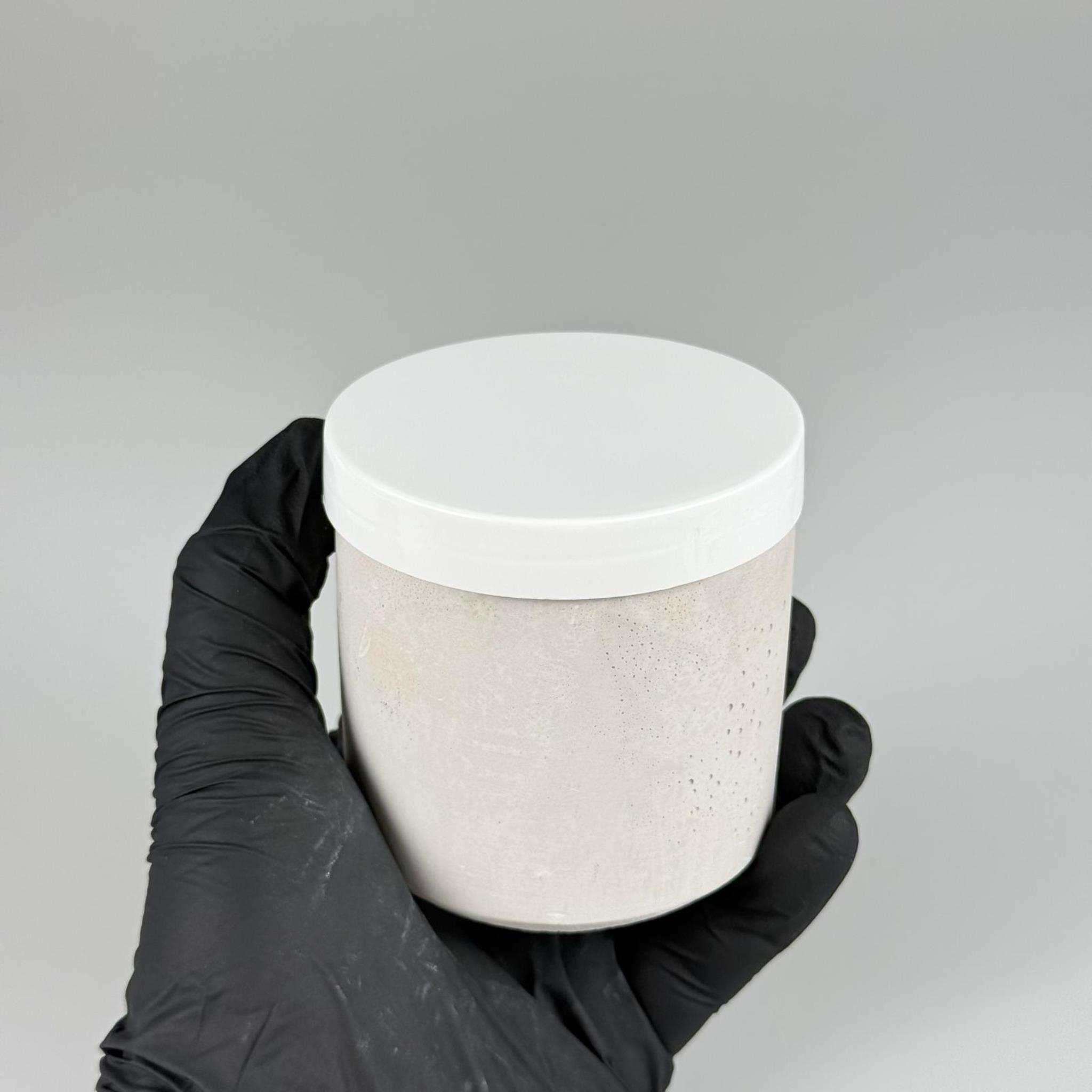 BETON MUMLUK - 100 CC - TAŞ BETONDAN MUM BARDAK - DEKORATİF MUM BARDAĞI, MİNİ SAKSI + BEYAZ PLASTİK ALTLIK KAPAK
