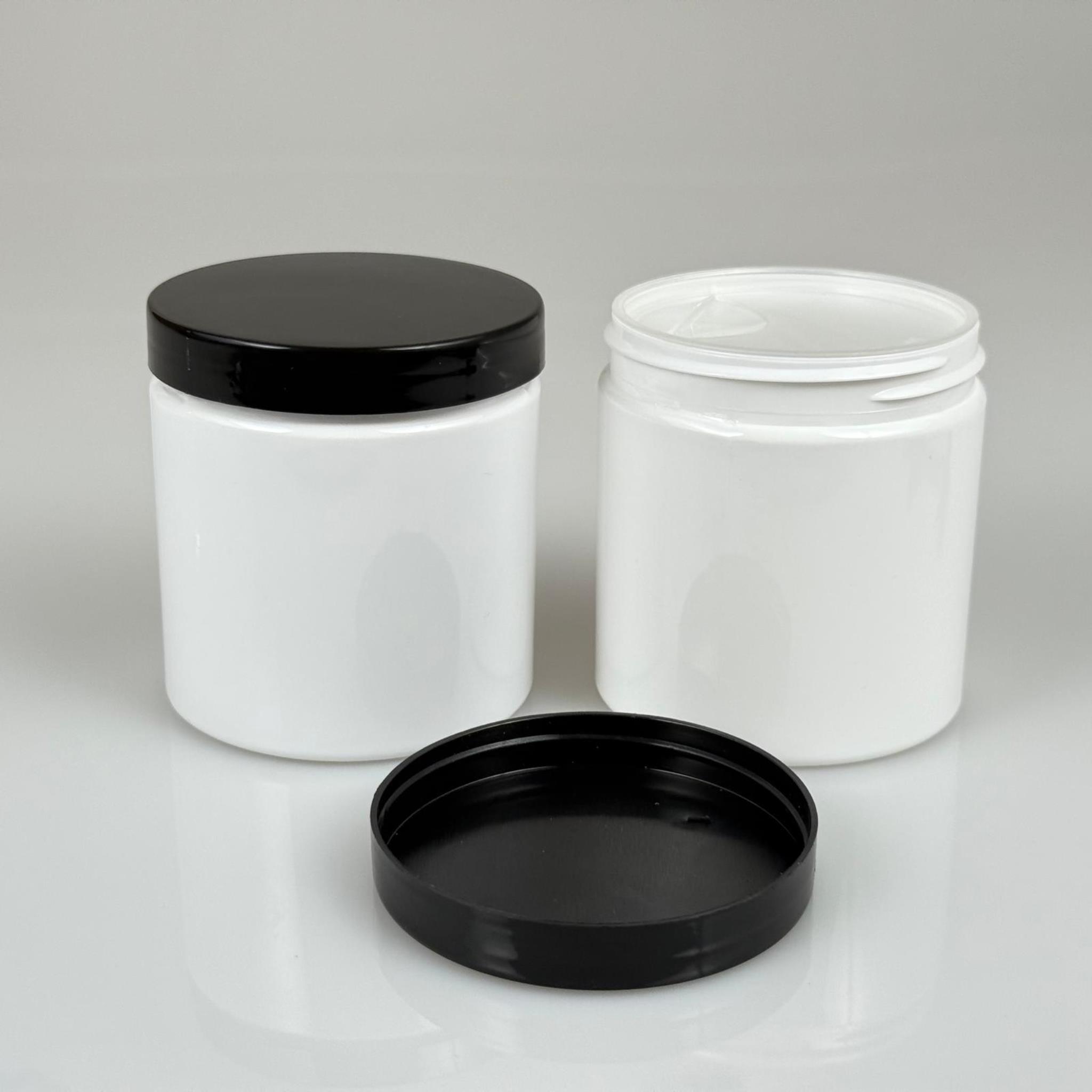 250 ML SERT PET KAVANOZ + SİYAH PLASTİK KAPAK + İÇ TIPA - 250 CC KALIN BEYAZ PLASTİK KAVANOZ SİYAH PLASTİK KAPAKLI İÇ TIPALI TAKIM - KREM KAVANOZLARI