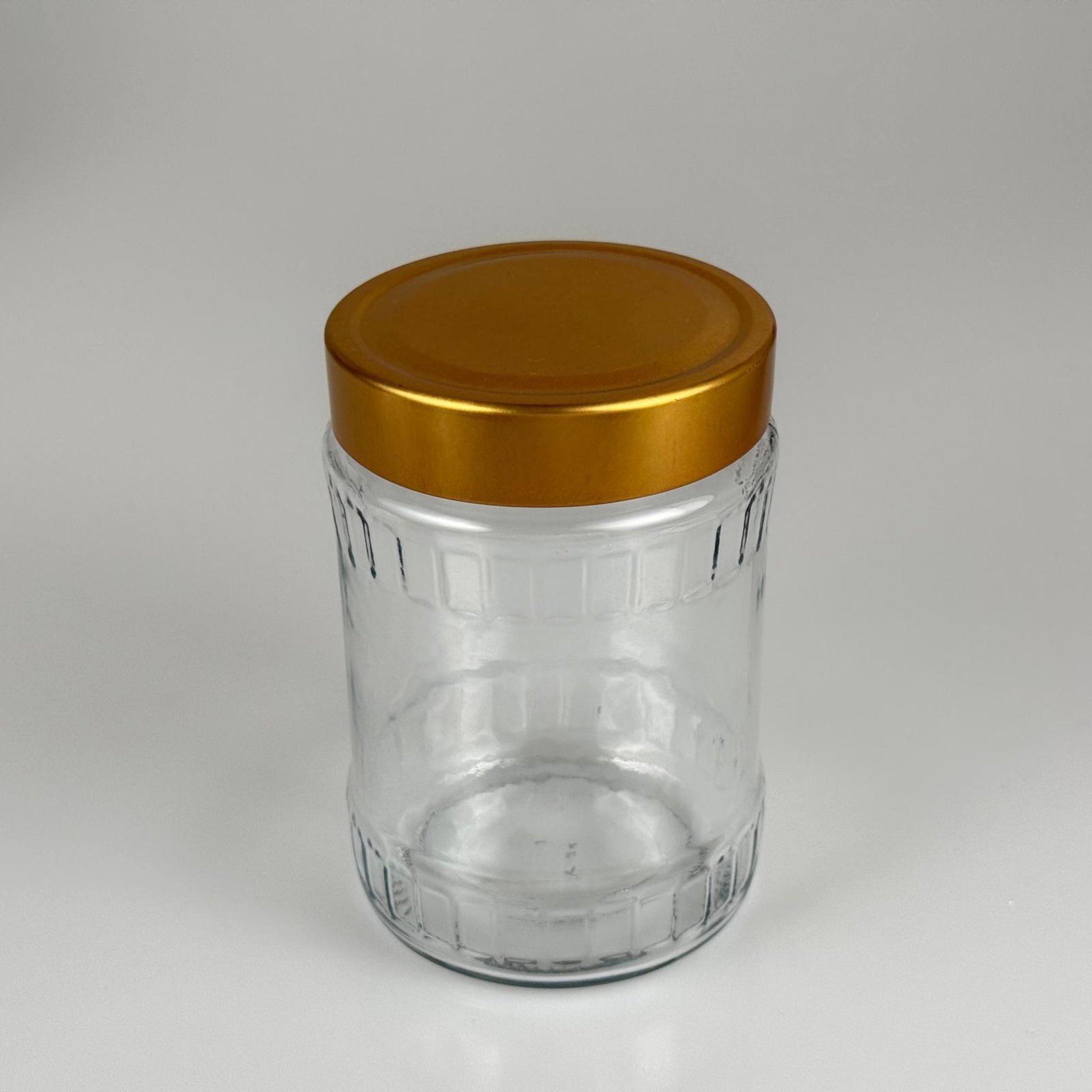 580 CC FASİT CAM KAVANOZ - GOLD DERİN LÜX METAL KAPAKLI  - 580 ML AKILLI KAPAKLI FACET CAM KAVANOZ
