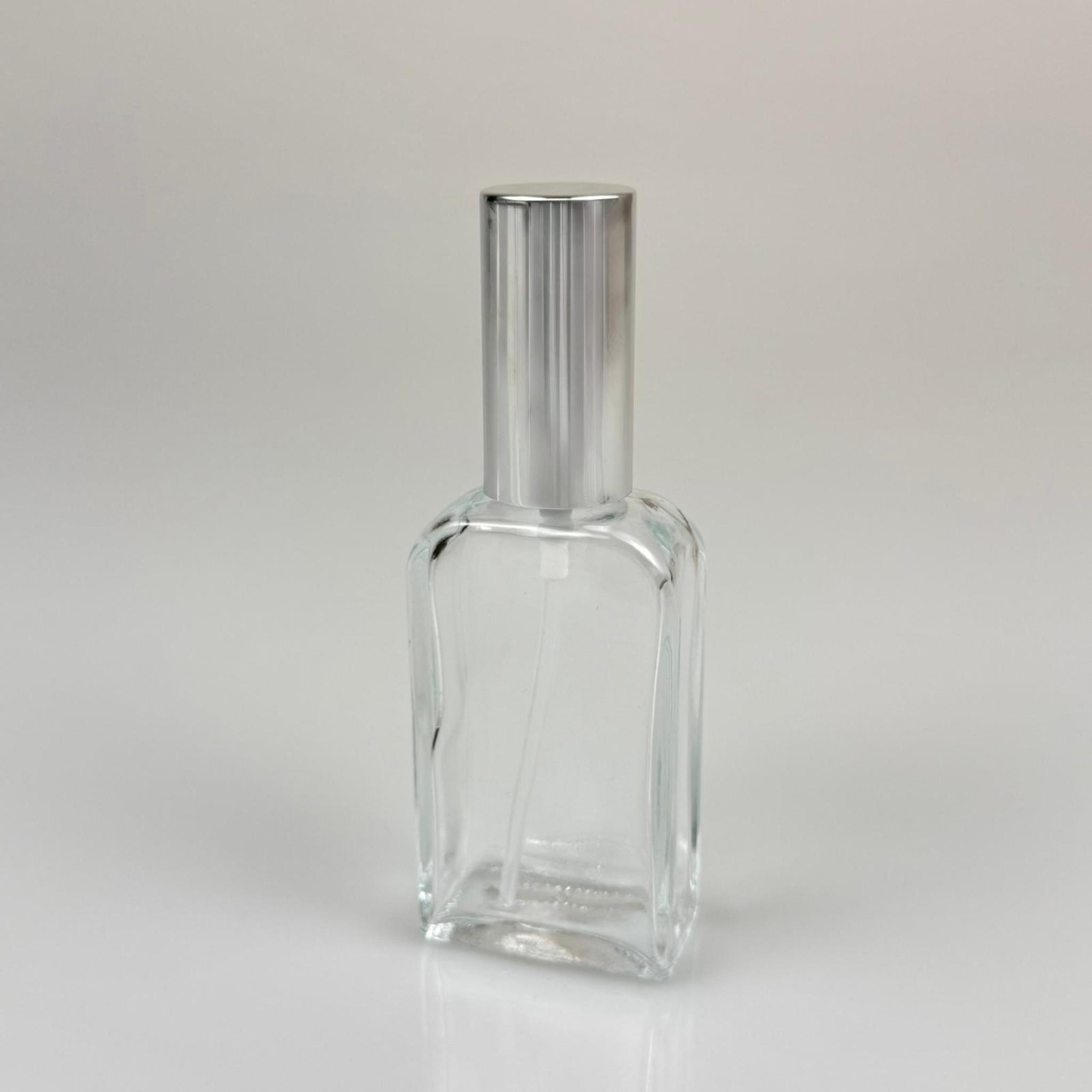 50 CC YASSI DİKDÖRTGEN CAM ŞİŞE - VİDALI GÜMÜŞ SPREYLİ PARFÜM KOLONYA ŞİŞESİ TAKIM - 50 ML PRESTİJLİ ŞİŞE
