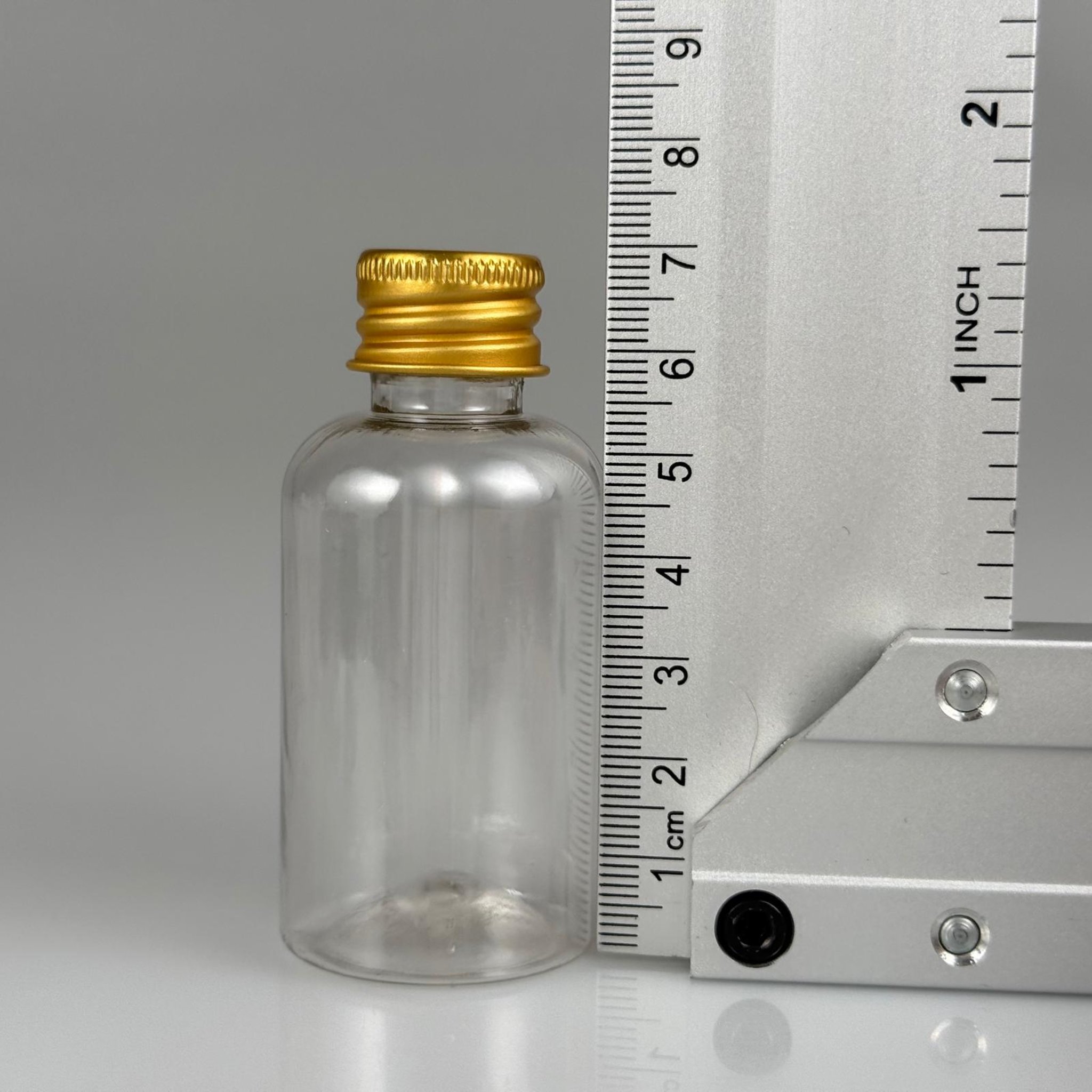 40 CC ŞEFFAF SİLİNDİR TOMBUL PET ŞİŞE + KÖPÜK CONTALI GOLD ALÜMİNYUM METAL KAPAKLI TAKIM - 40 ML PLASTİK ŞİŞE