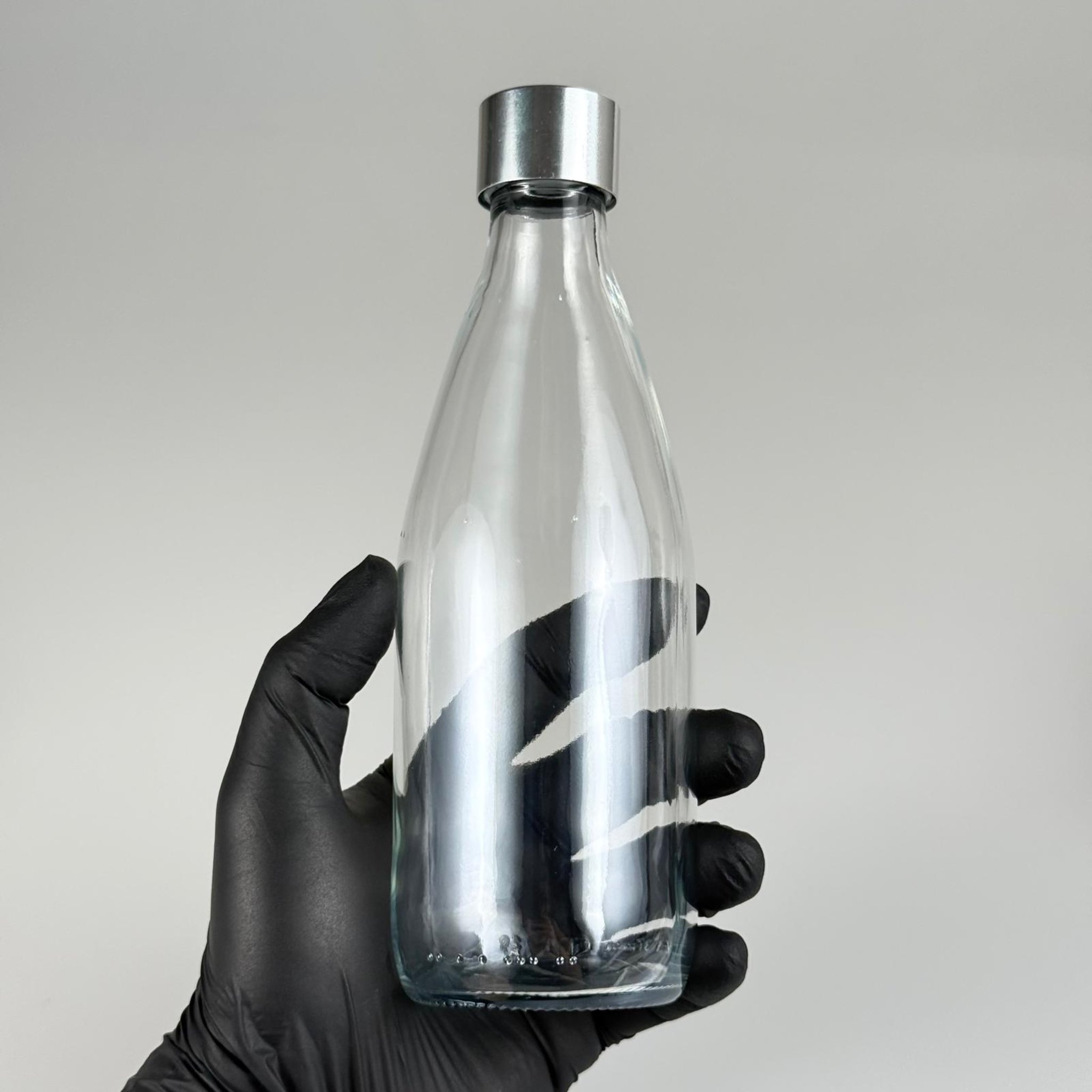 330 CC CAM ŞİŞE + ALÜMİNYUM KAPLAMALI GÜMÜŞ KAPAKLI + DAMLALIKLI KOLONYA TIPALI TAKIM - 330 ML ŞİŞE