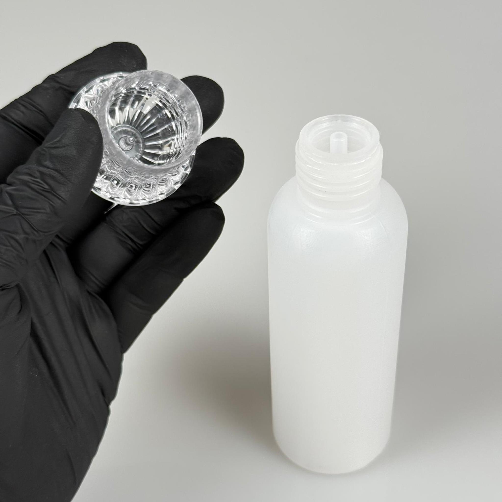 100 CC NATÜREL SERT POLİETİLEN ŞİŞE + KRİSTAL KAPAKLI ( 24 MM ) + PLASTİK TIPALI - 100 ML SERT POLİETİLEN KOLONYA ŞİŞESİ