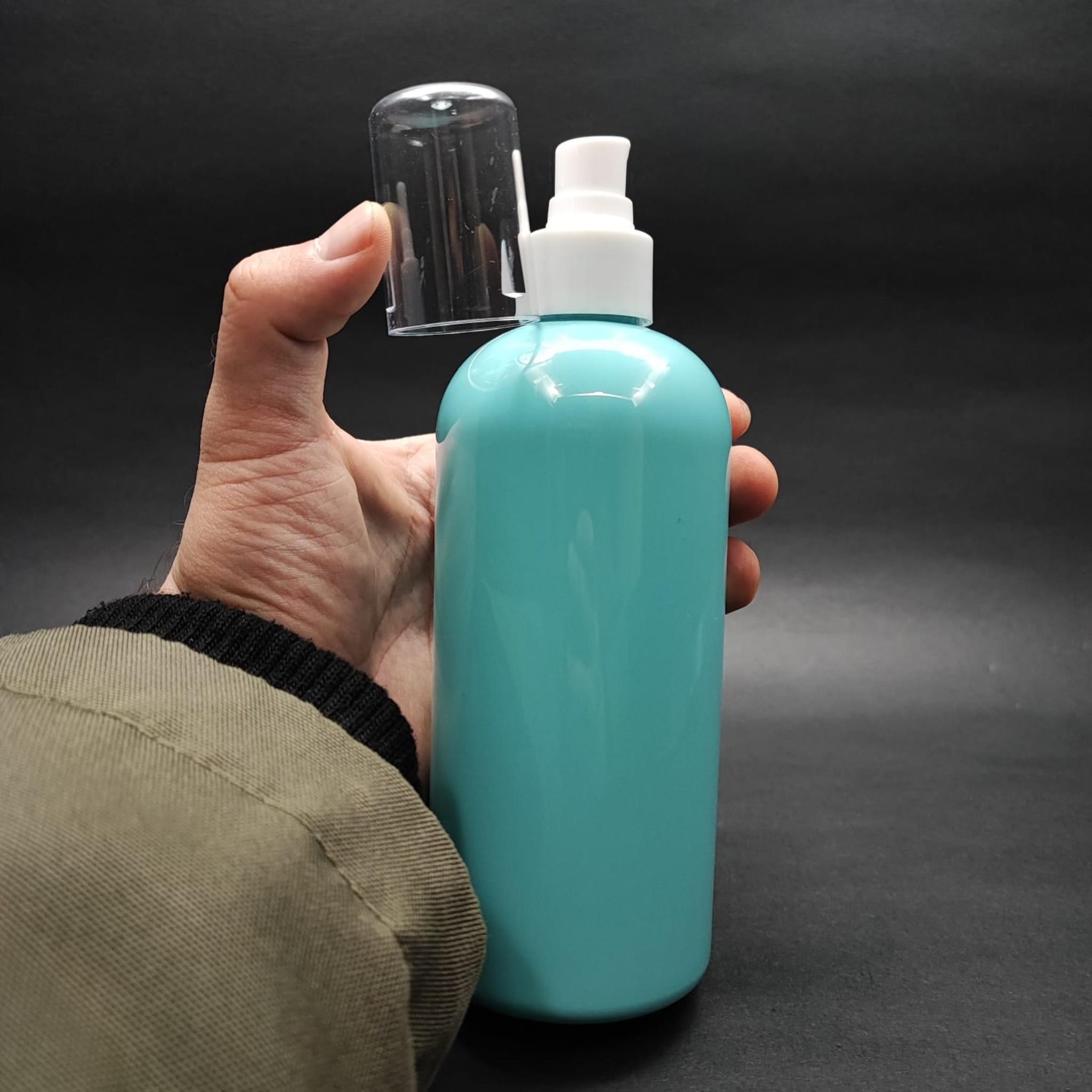 400 CC OVAL BOYUNLU SİLİNDİR PET ŞİŞE (30 GR) - BEYAZ LOSYON POMPALI - 400 ML PLASTİK ŞİŞE - TURKUAZ