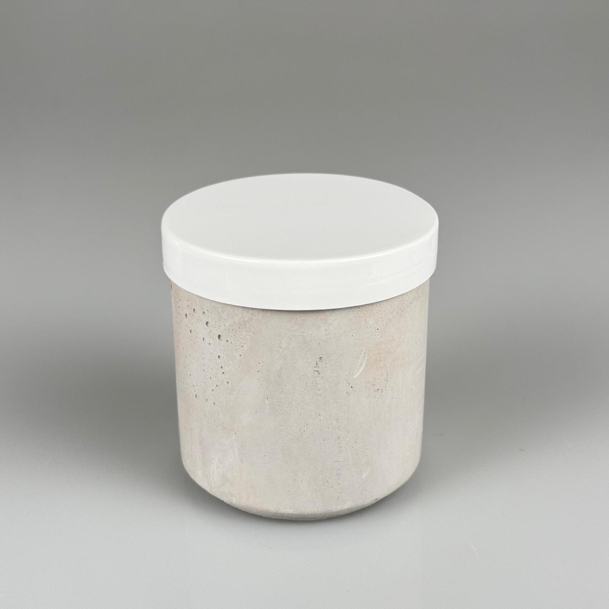 BETON MUMLUK - 100 CC - TAŞ BETONDAN MUM BARDAK - DEKORATİF MUM BARDAĞI, MİNİ SAKSI + BEYAZ PLASTİK ALTLIK KAPAK