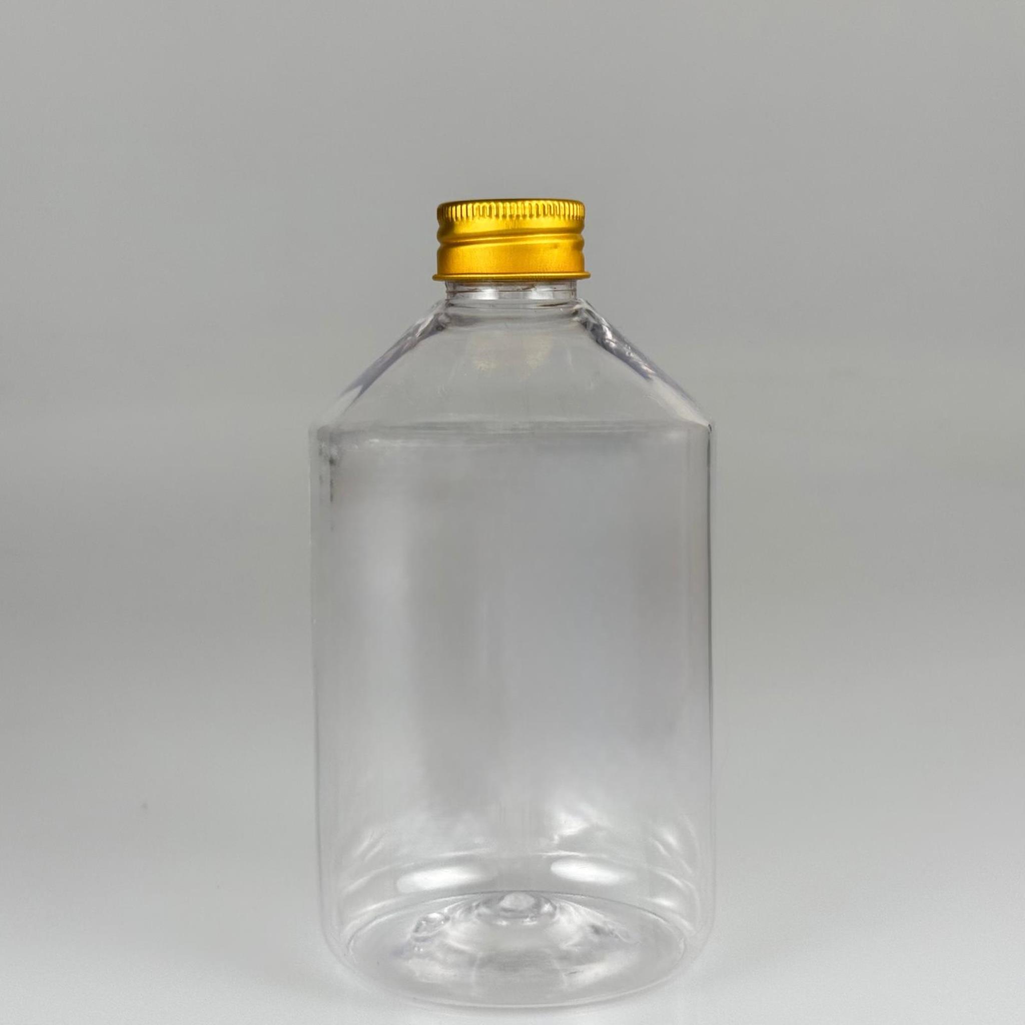 500 CC KÜT BOYUNLU ŞEFFAF PET ŞİŞE - GOLD METAL ALÜMİNYUM KAPAKLI - 500 ML KALIN (30 gr) PET ŞİŞE