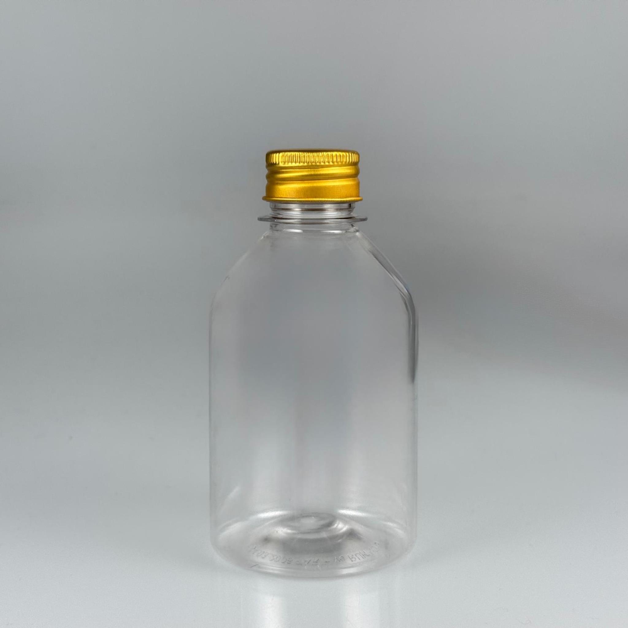 250 CC TOMBUL MODEL ŞEFFAF PET ŞİŞE + GOLD ALÜMİNYUM METAL KAPAKLI - 250 ML OVAL BOYUNLU PLASTİK ŞİŞE