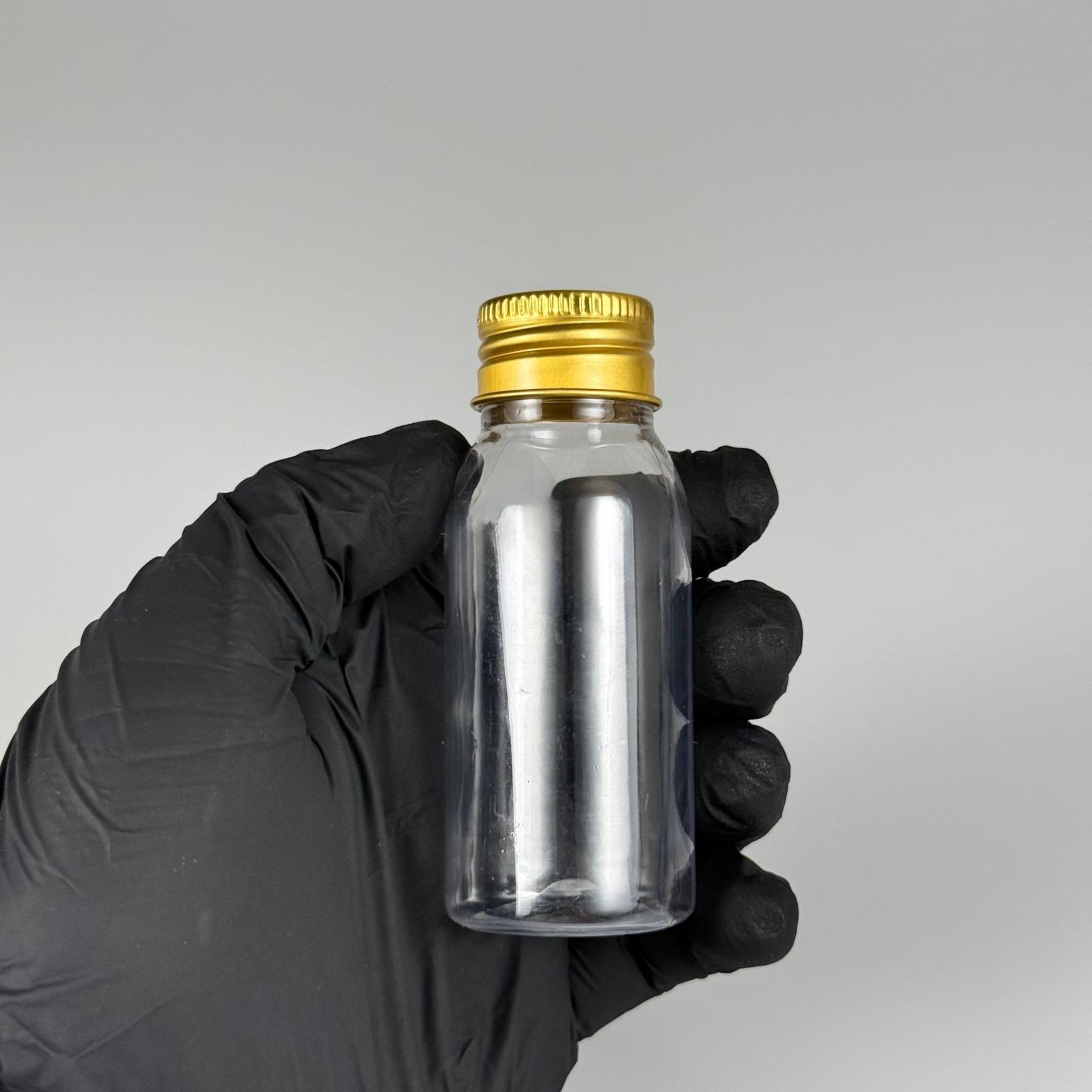 50 CC SERT PLASTİK ŞİŞE (24 AĞIZ) + KÖPÜK CONTALI GOLD METAL ALÜMİNYUM KAPAK TAKIM - 50 ML KAPAKLI PLASTİK ŞİŞELER