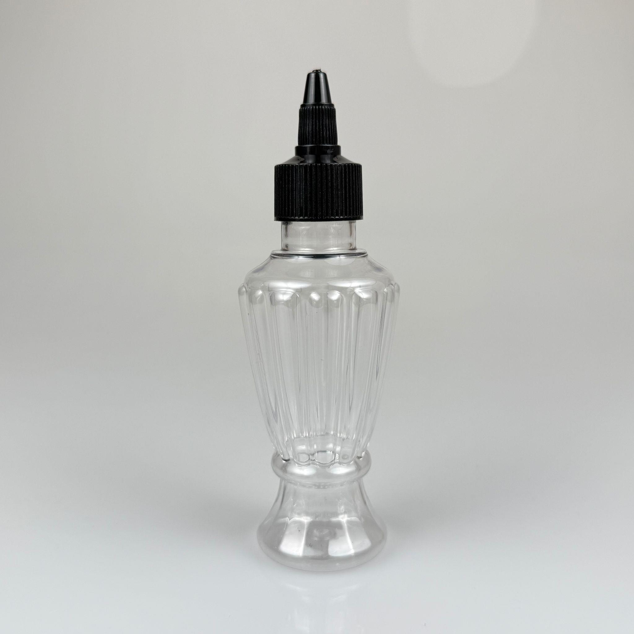 YAĞ, SOS, ACI SOS, SİRKE, SRIRACHA, MÜREKKEP, TUTKAL AKITICI VB BOŞ ŞİŞELERİ - SİYAH SİVRİ TWİST AKITICI KAPAK + 100 ML VAZO HÜRREM SERT PET PLASTİK ŞİŞE TAKIM