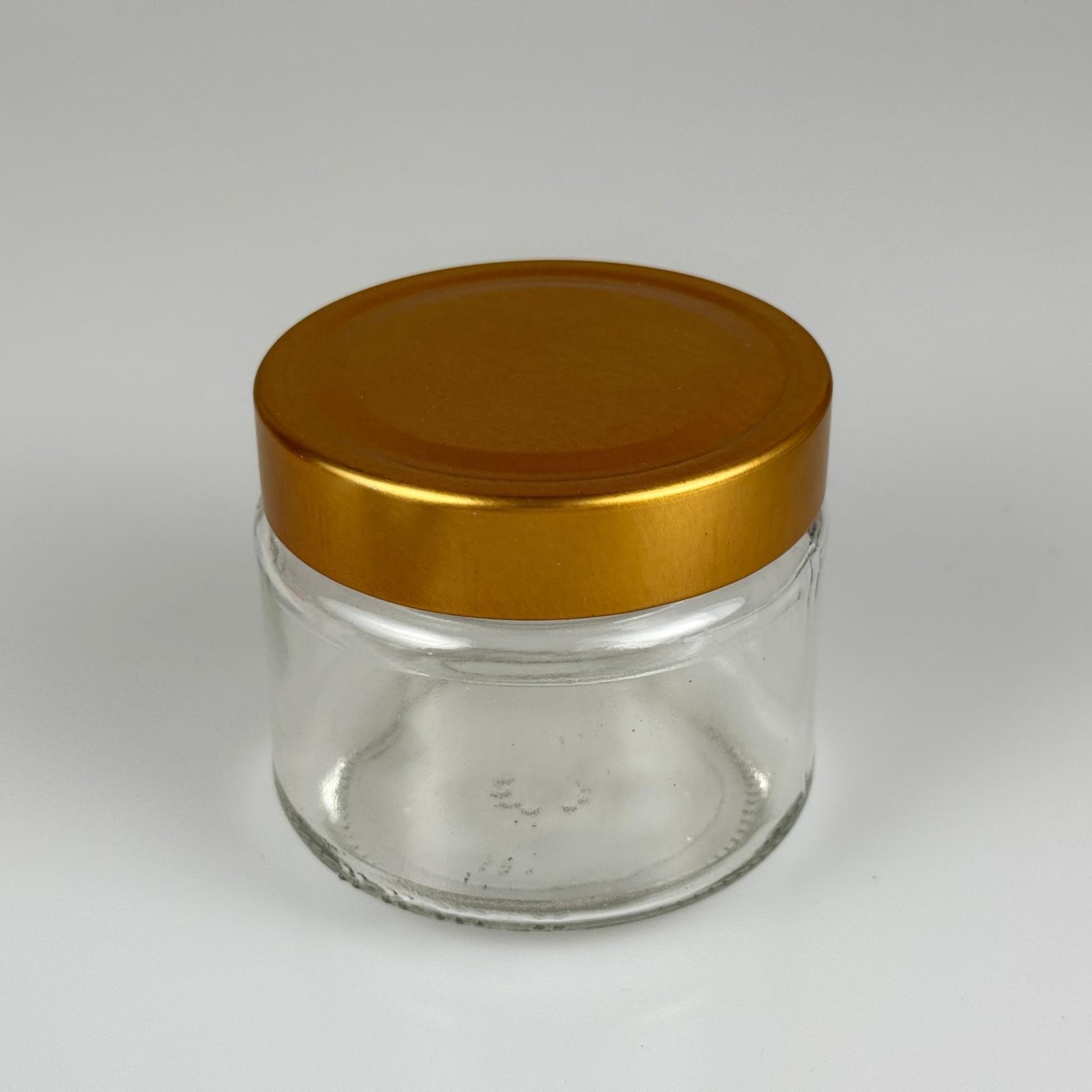 300 CC CAM KAVANOZ (SİLME HACİM 330 ML) +  DERİN GOLD LÜKS METAL KAPAKLI - 300 ML CAM KAVANOZ - DERİN ETEK KAPAKLI