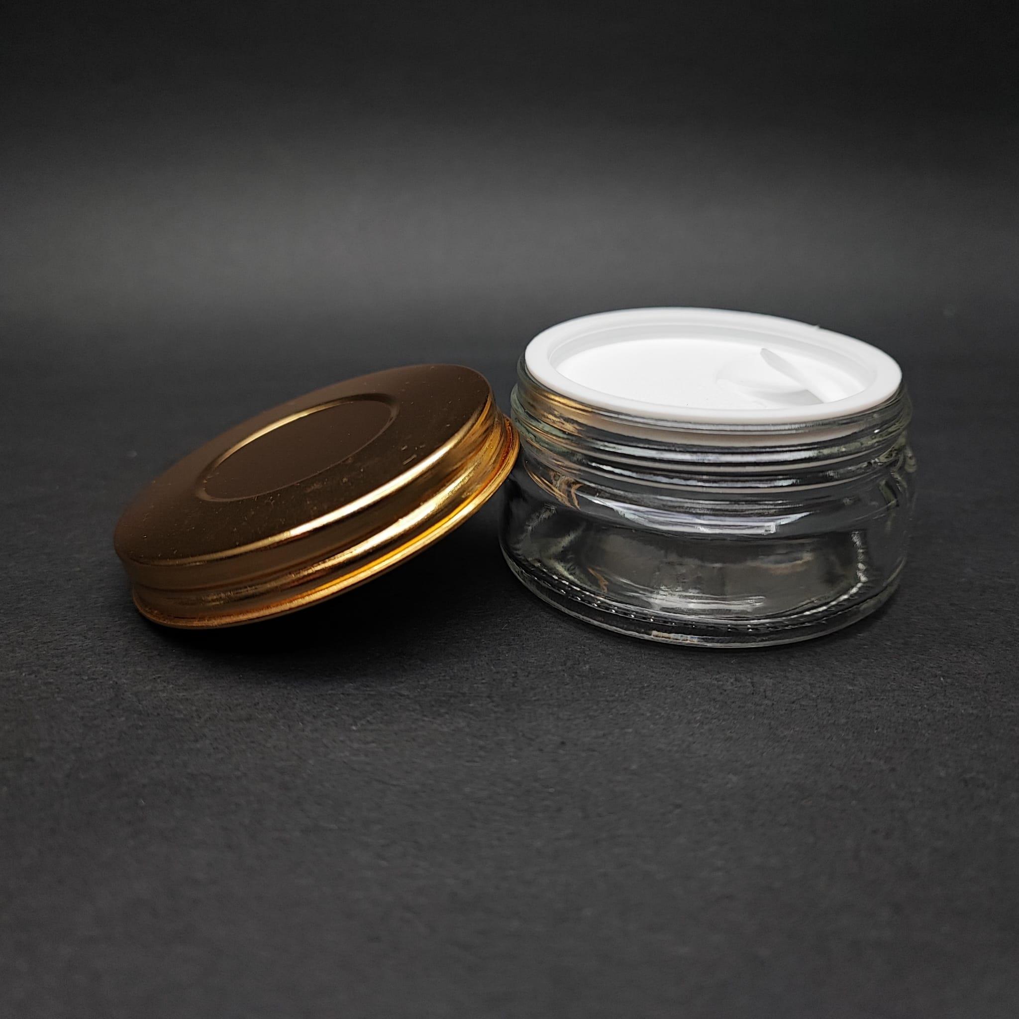 50 ML CAM KREM KAVANOZU + İÇ TIPA + PARLAK GOLD METAL KAPAK - 50 CC PAŞABAHÇE KREM KAVANOZLARI