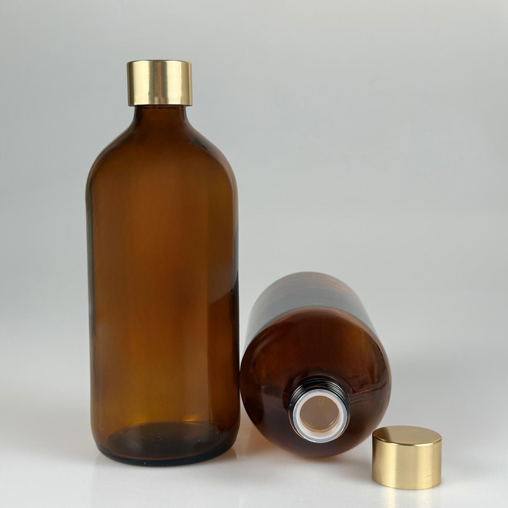 500 CC AMBER CAM ŞİŞE  + ALÜMİNYUM KAPLAMALI GOLD KAPAKLI + KÖR TIPALI TAKIM - 500 ML KAHVERENGİ CAM ŞİŞE
