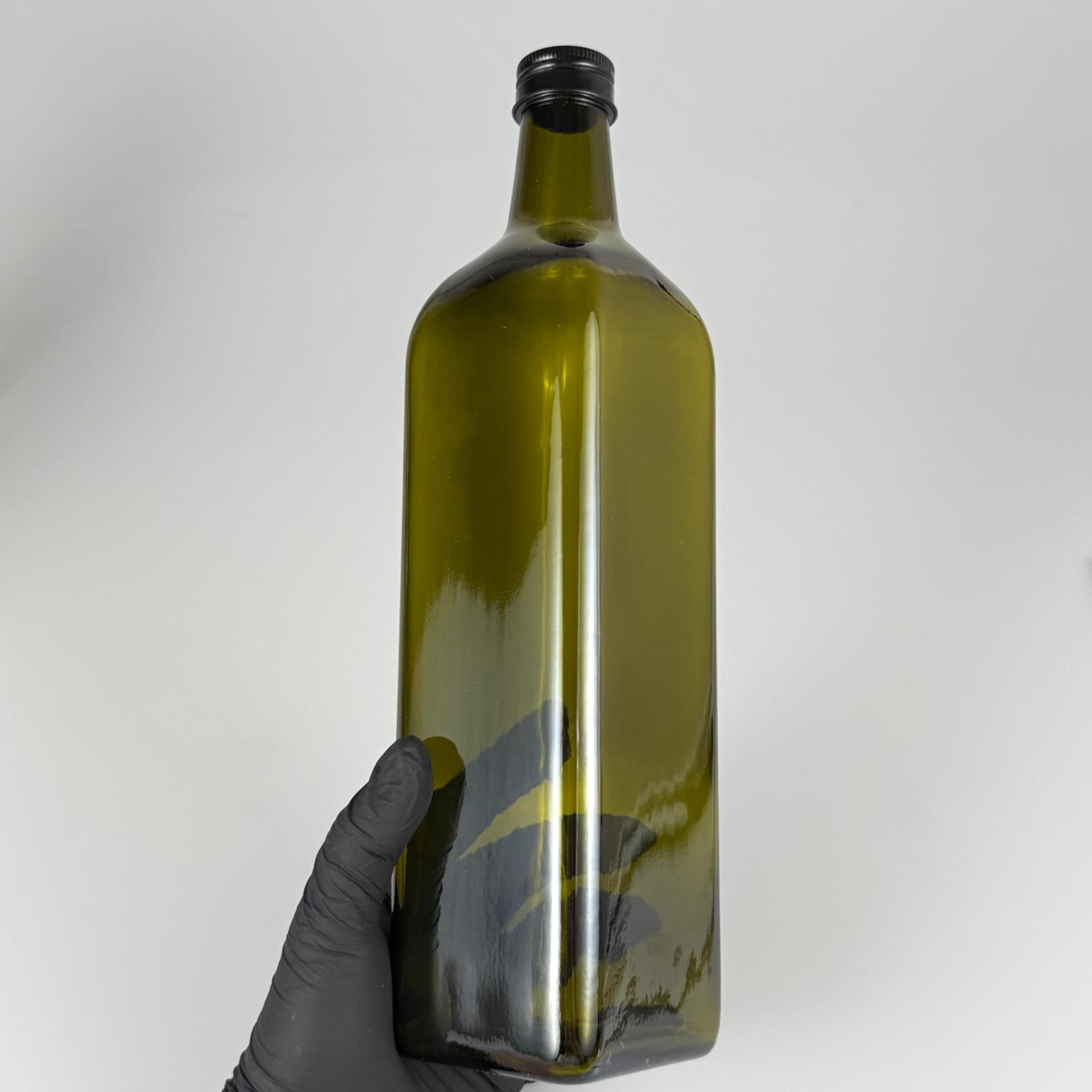 750 CC YEŞİL MARASKA CAM ŞİŞE - SİYAH METAL ALÜMİNYUM KAPAKLI - 750 ML KÖŞELİ YAĞ ŞİŞESİ - SİRKE ŞİŞESİ