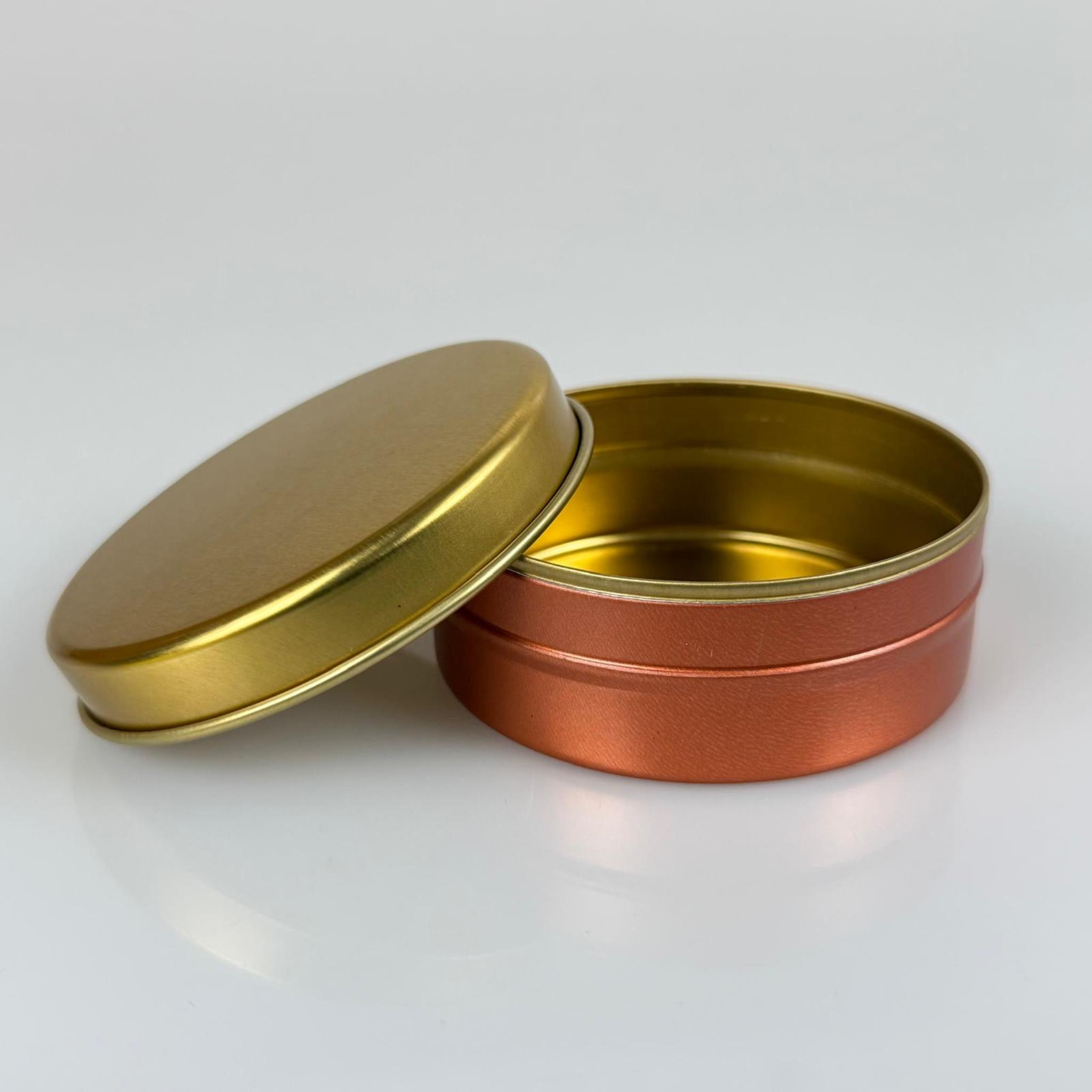 100 CC TENEKE KUTU - ROSE - GOLD KAPAKLI - METAL AMBALAJ - MUM TENEKESİ 77 X 28 MM