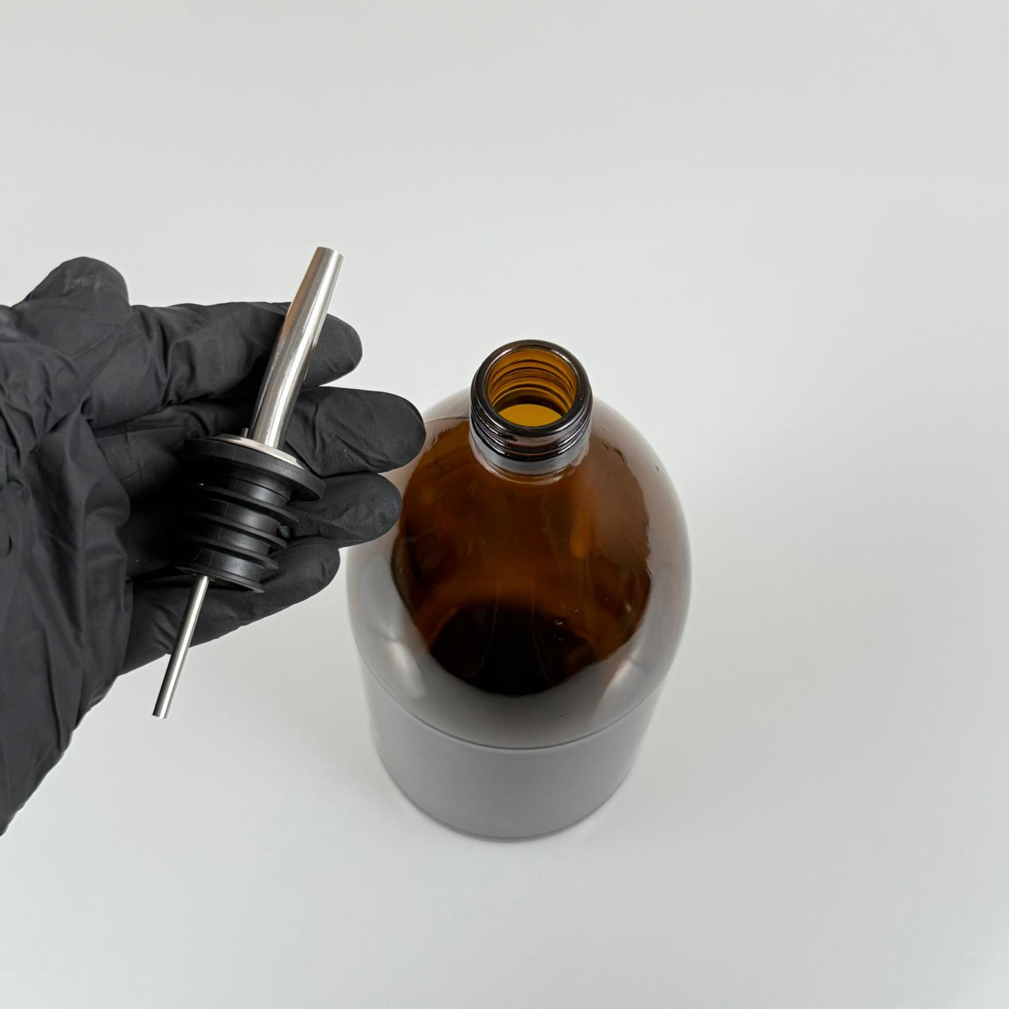 1000 CC AMBER TOMBUL ÖZEL SERİ CAM ŞİŞE - ÇELİK YAĞDANLIK TIPALI - 1000 ML CAM ECZA ŞİŞESİ - KAHVERENGİ