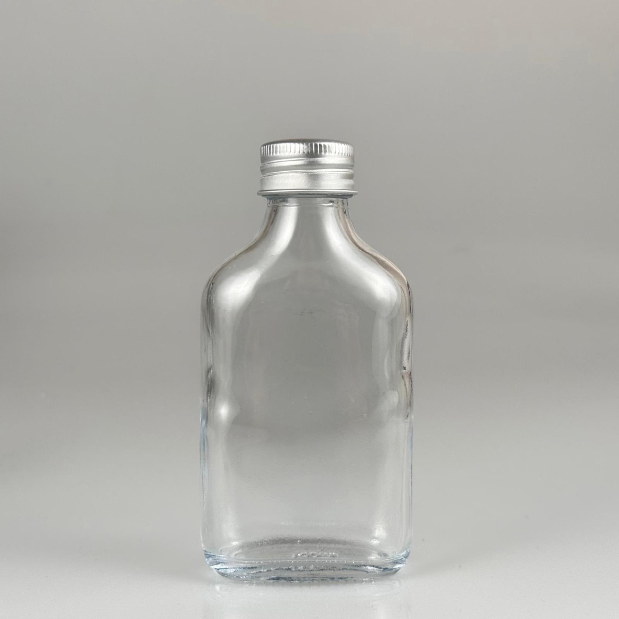 100 CC YASSI LÜX KOLONYA CAM ŞİŞE - GÜMÜŞ METAL ALÜMİNYUM KAPAKLI + KOLONYA TIPALI - 100 ML LÜKS METAL KAPAKLI CAM KOLONYA ŞİŞESİ